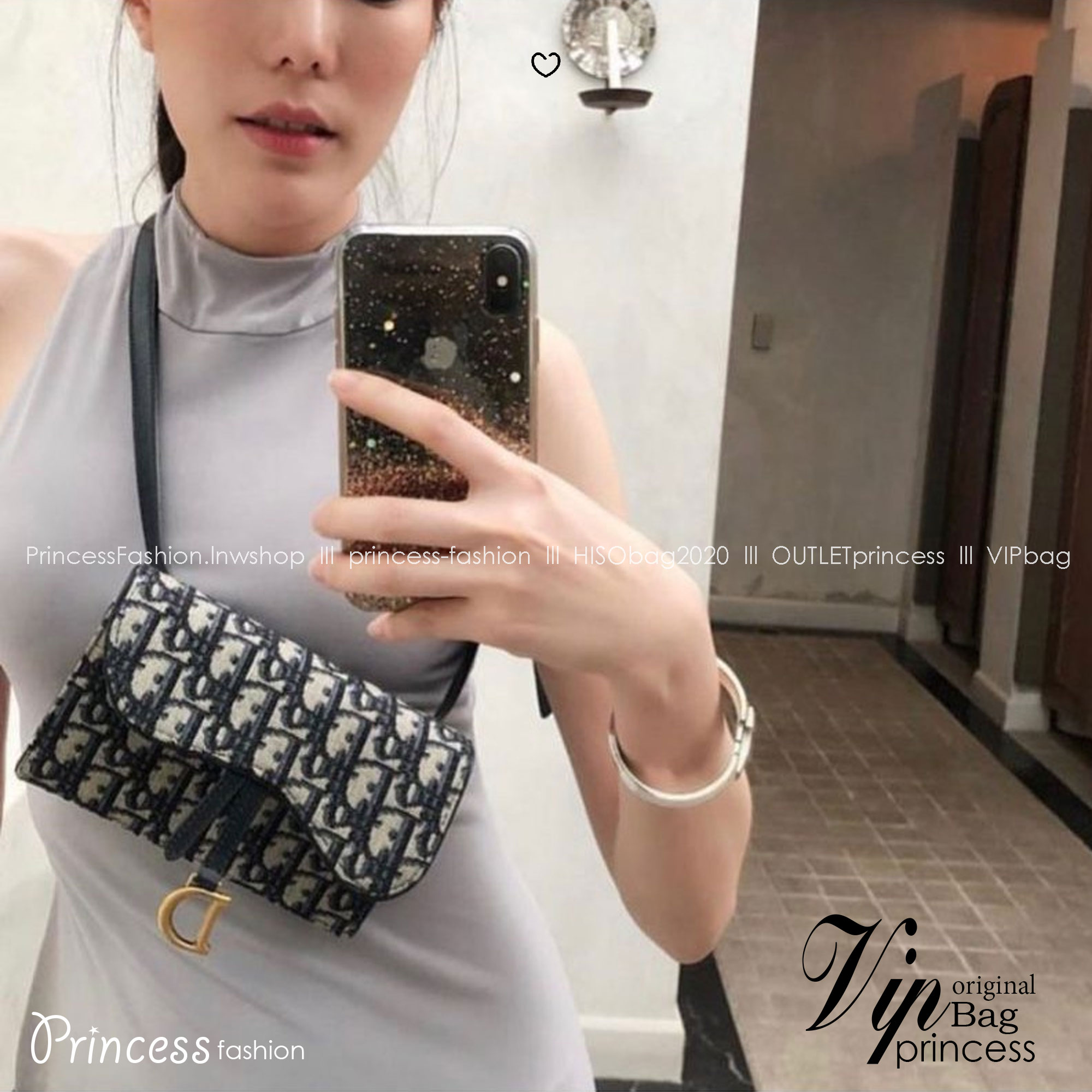 DIOR Small Saddle Pouch Belt with Chain กระเป๋าทรงพอช พร้อมสายสะพายหนังและสายโซ่ ปรับใช้งานได้ทั้งคาดอก/คาดเอว/หรือสะพายไหล่ได้ สายถอดได้ ถือเป็นพอชเก๋ๆ