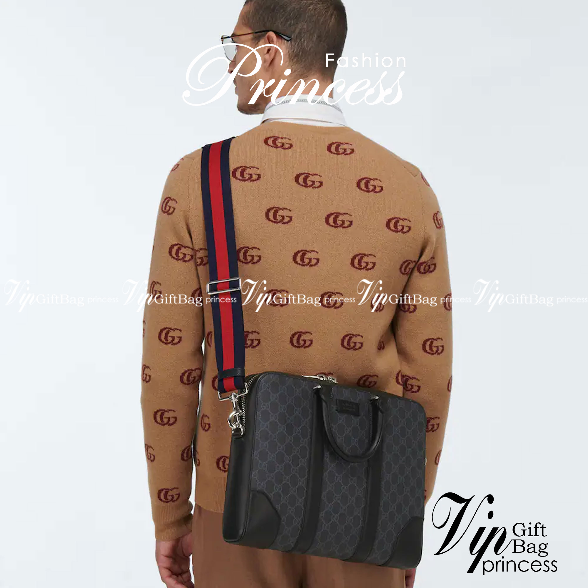 Gucci GG Supreme Briefcase พร้อมส่งที่ไทย ภาพสินค้าถ่ายจากงานจริง GG Supreme work bag with Web shoulder strap