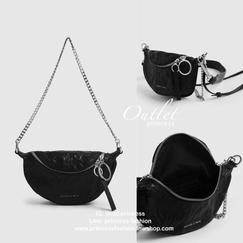 CHARLES & KEITH WRINKLED EFFECT RING ZIP TASSEL CROSSBODY BAG กระเป๋าสะพาย/คาดเอว/คาดอกรุ่นใหม่ล่าสุด เปิด-ปิดด้วยซิป ภายในโล่งกว้างมีช่องเล็กใส่บัตร จุของได้เยอะ ดีไซต์เก๋ไม่ซ้ำใคร มาพร้อมสายสะพาย 2 สายให้เลือกสะพายได้หลากหลายแบบไม่มีเบื่อแน่นอนจ้า