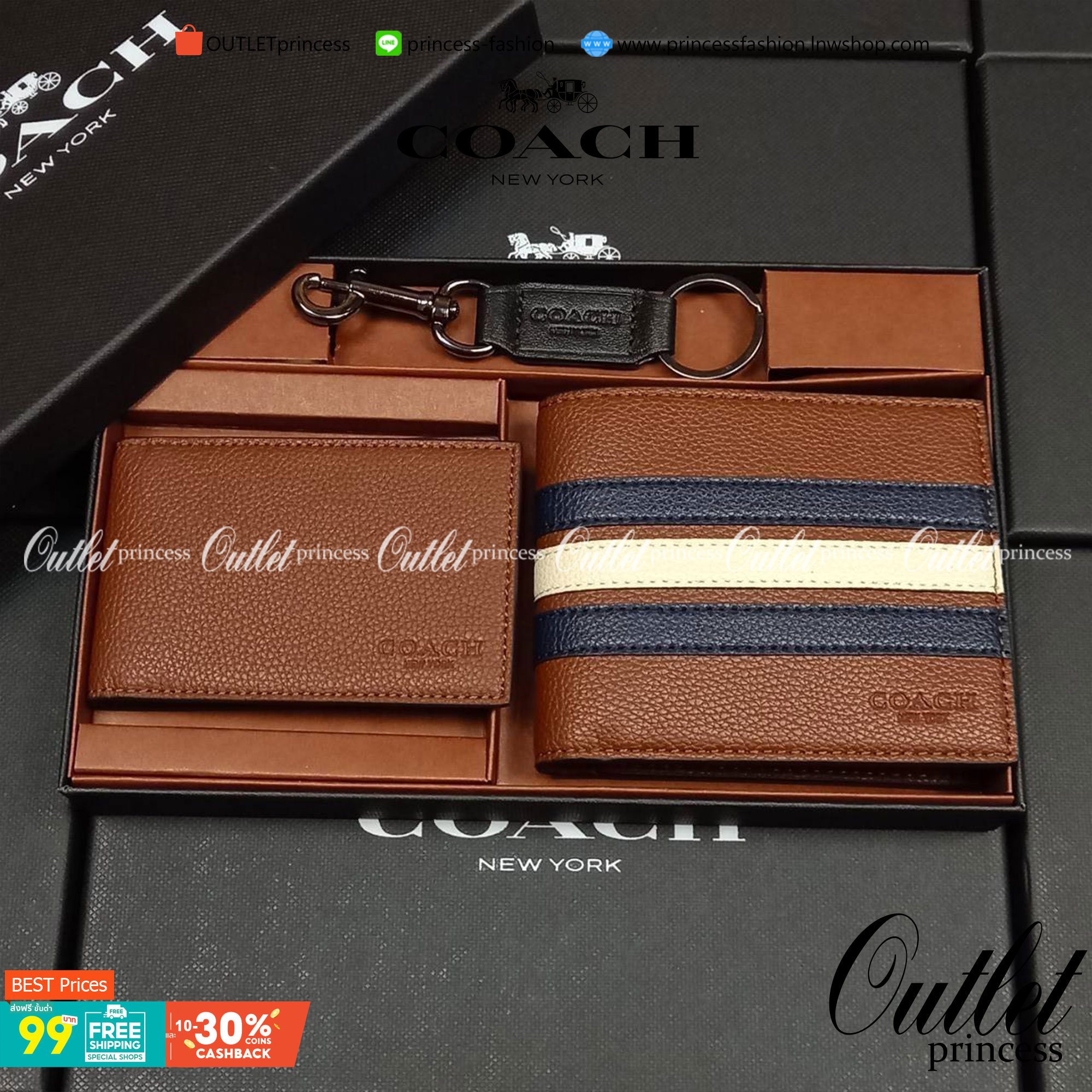COACH 3-IN-1 WALLET WITH VARSITY STRIPE WITH KEY FOB LIMITED BOX (COACH F24649)🍁กระเป๋าสตางค์ มี ID ใบลูก สำหรับใส่บัตรแยก มีพวงกุญแจ ใช้แล้วดูหล่อสุดๆ🔸️**จะใช้เอง หรือเป็นของขวัญให้คนสำคัญ ก็ตอบโจทย์มากๆ **รับประกันว่า หยิบใช้แบบวางไม่ลงก
