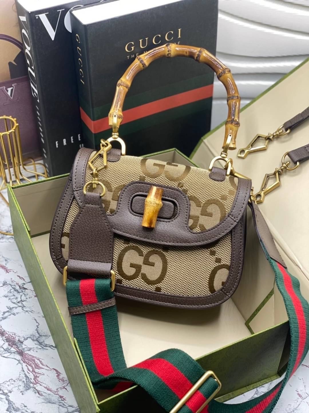 GUCCI BAMBOO 1947 JUMBO GG SMALL TOP HANDLE BAG กระเป๋าสะพายมือจับลายไม้ไผ่ เกรดออริ 1:1 สลับแท้ ใช้งานต่างประเทศได้