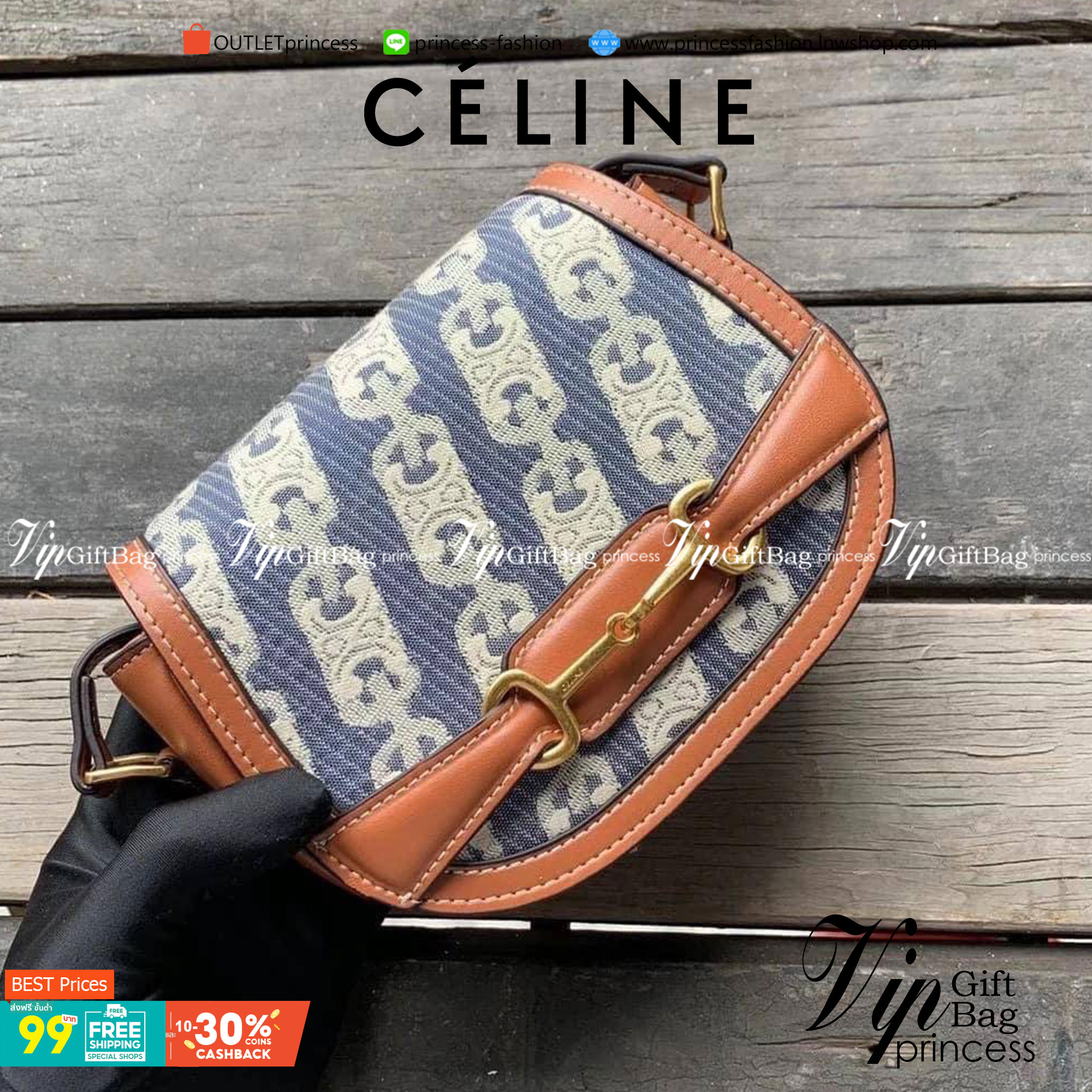 VIP 】หนังแท้ CELINE CROSSBODY BAG CELINE CRECY IN MAILLOM TRIOMPHE JACQUARD AND CAFTSKIN BAG กระเป๋าสะพายทรงสวยหรูอยู่ทรงเปิดปิดด้วยฝาปิดกระดุมโลโก้แบรนด์ ภายในโล่ง ขนาดกะทัดรัด น่ารัก สายสะพายหนังยาวปรับระดับได้จะสะพายไหล่หรือ CROSSBODY ก็ดูดี ตัวจริงสวย