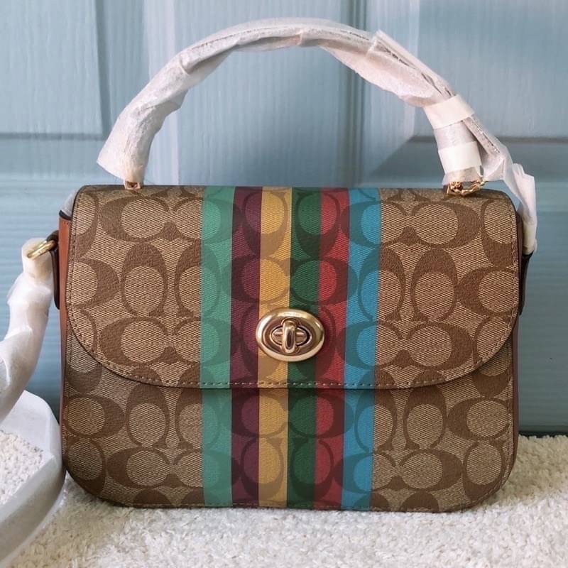 COACH MARLIE TOP HANDLE SATCHEL IN SIGNATURE CANVAS WITH STRIPE (COACH C5644)
