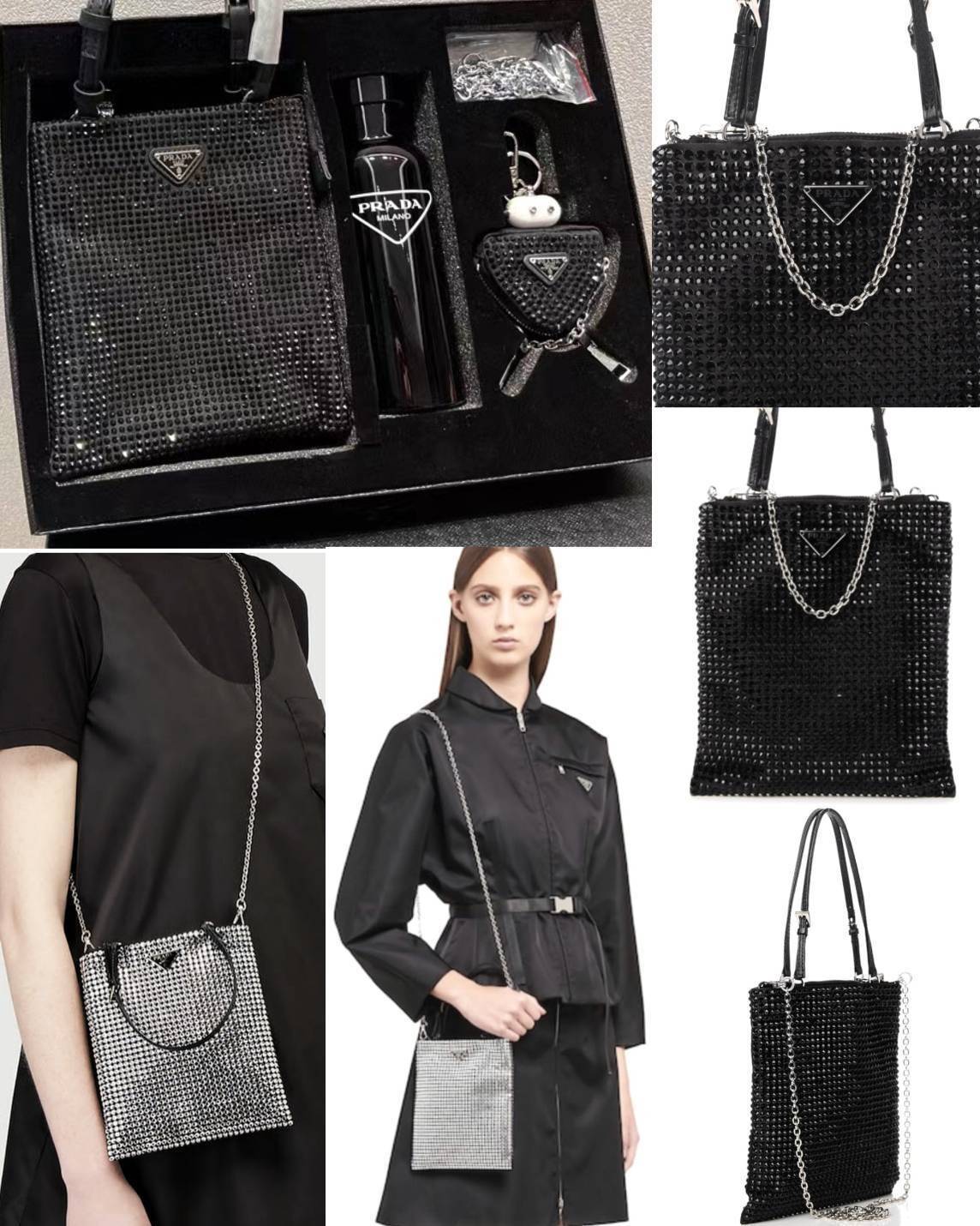 เซทสุดคุ้ม! ซื้อ1ได้ถึง3 PRADA CRYSTALS MINI TOTE BAG WITH KEYCHAIN AND VACUUM BOTTLE VIP สวยหรูดูดี items นี้คุ้มมากๆได้ถึง3อย่างทั้งกระเป๋าสะพาย(พร้อมสายโซ่)+พวงกุญแจ+กระบอกน้ำครบชุด ไอเท็มแนะนำน่าใช้ควรค่านักสะสม