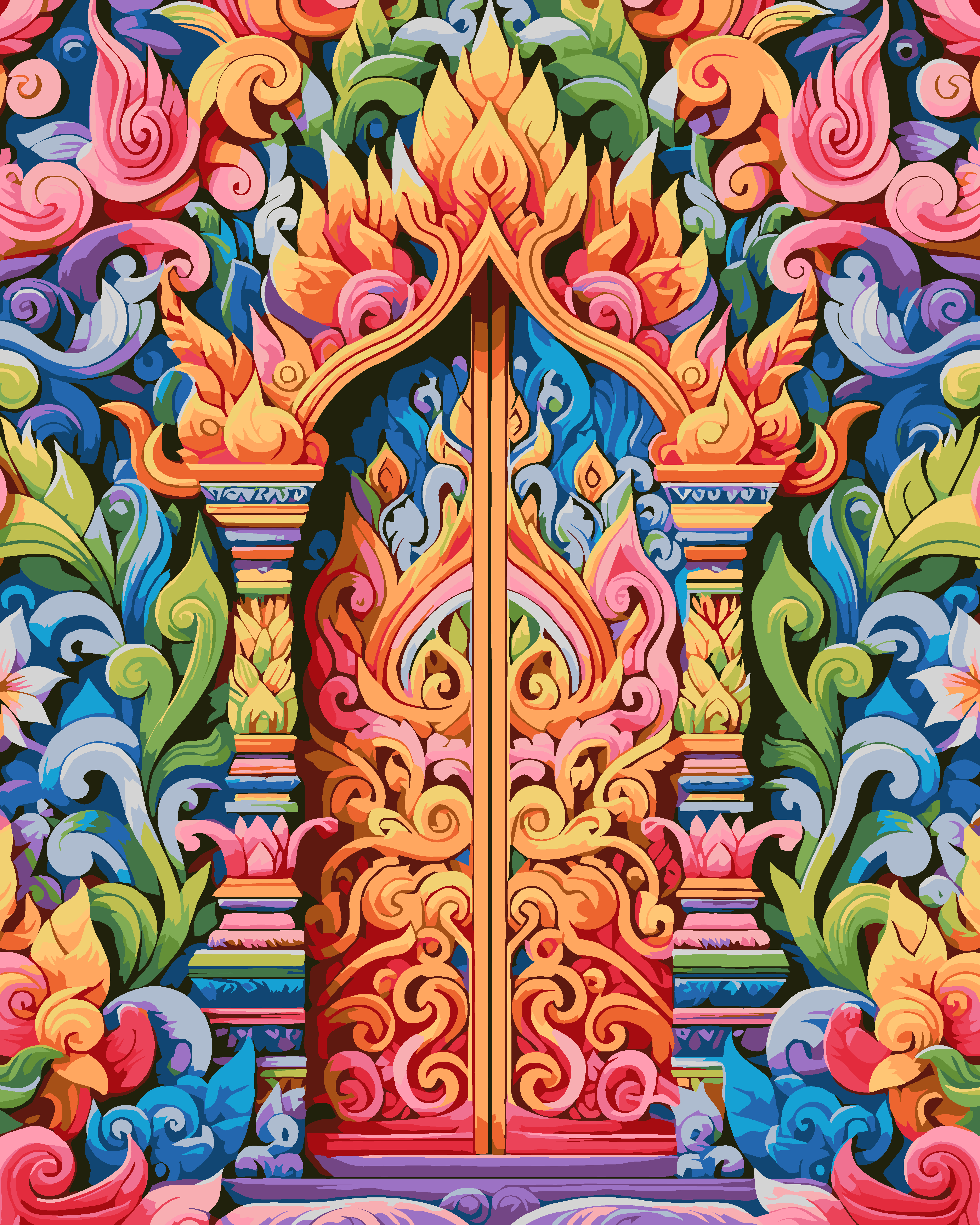 RC022 ภาพระบายสีตามตัวเลข "ลายไทยหลากสี"