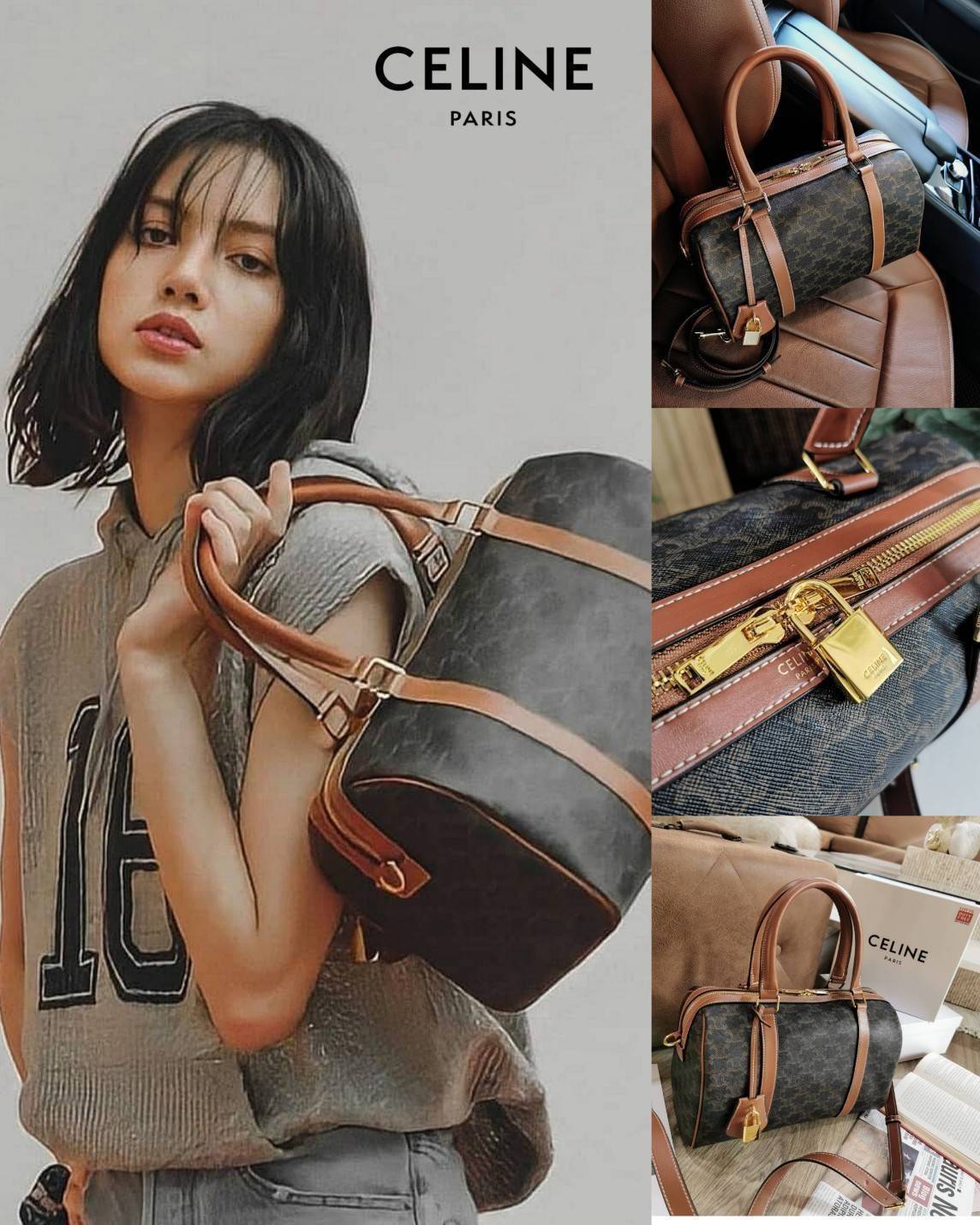 CELINE TRIOMPHE CANVAS BOSTON BAG VIP GIFT WITH PURCHASE (GWP) พรีเมี่ยมกิ๊ฟ Limited Edition จาก CELINE HAUTE PERFUME DUTYFREE วัสดุ TRIOMPHE CANVAS หนังขึ้นลาย Signature สวยหรูสุดคลาสสิคดีไซน์ไม่มีเอ้าท์ เปิดปิดด้วยซิปแบรนด์ มาพร้อมTagห้อยแม่กุญแจอะไหล่แ