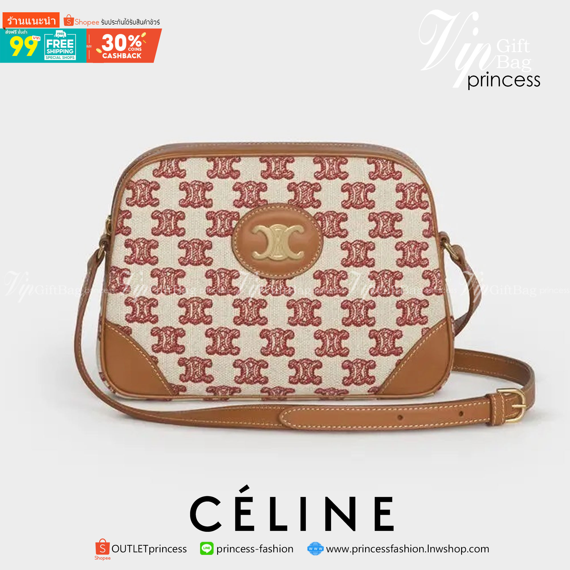 พรีเมี่ยมกิ๊ฟแท้ 100% 】พร้อมส่งที่ไทย ที่นี่ที่เดียว CELINE Camera Bag In Textile With Triomphe Embroidery