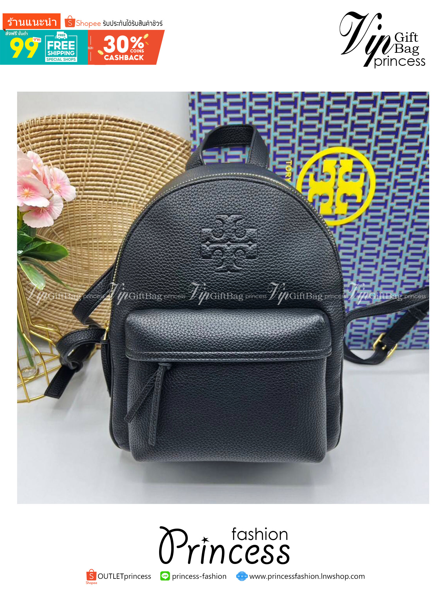 TORY BURCH Thea Leather Mini Backpack Moose / TORY Backpack mini bag คอลเลคชั่นใหม่ งานหนังเต็มใบสีดำคลาสสิก ไอเท็มเด็ดที่ใครๆก็ต่างรอคอย!!
