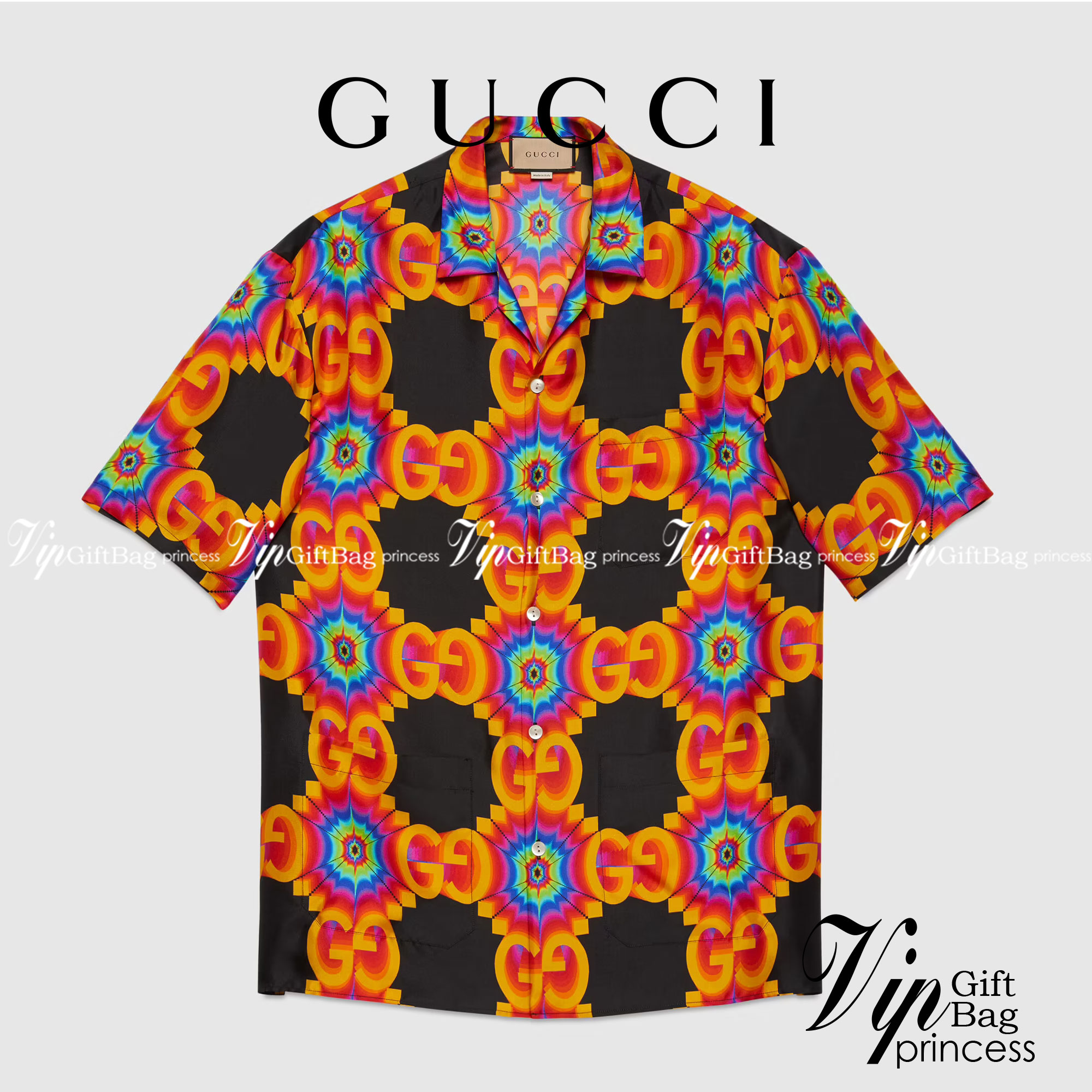 Gucci GG kaleidoscope silk bowling shirt / Gucci Men's Shirts / Gucci Shirts งานเกรดออริจินอล พิมพ์ลายคมชัด มีป้ายแท็กที่คอเสื้อทุกตัว พร้อมส่งที่ไทย ภาพสินค้าถ่ายจากงานขายจริง ใช้งานต่างประเทศได้