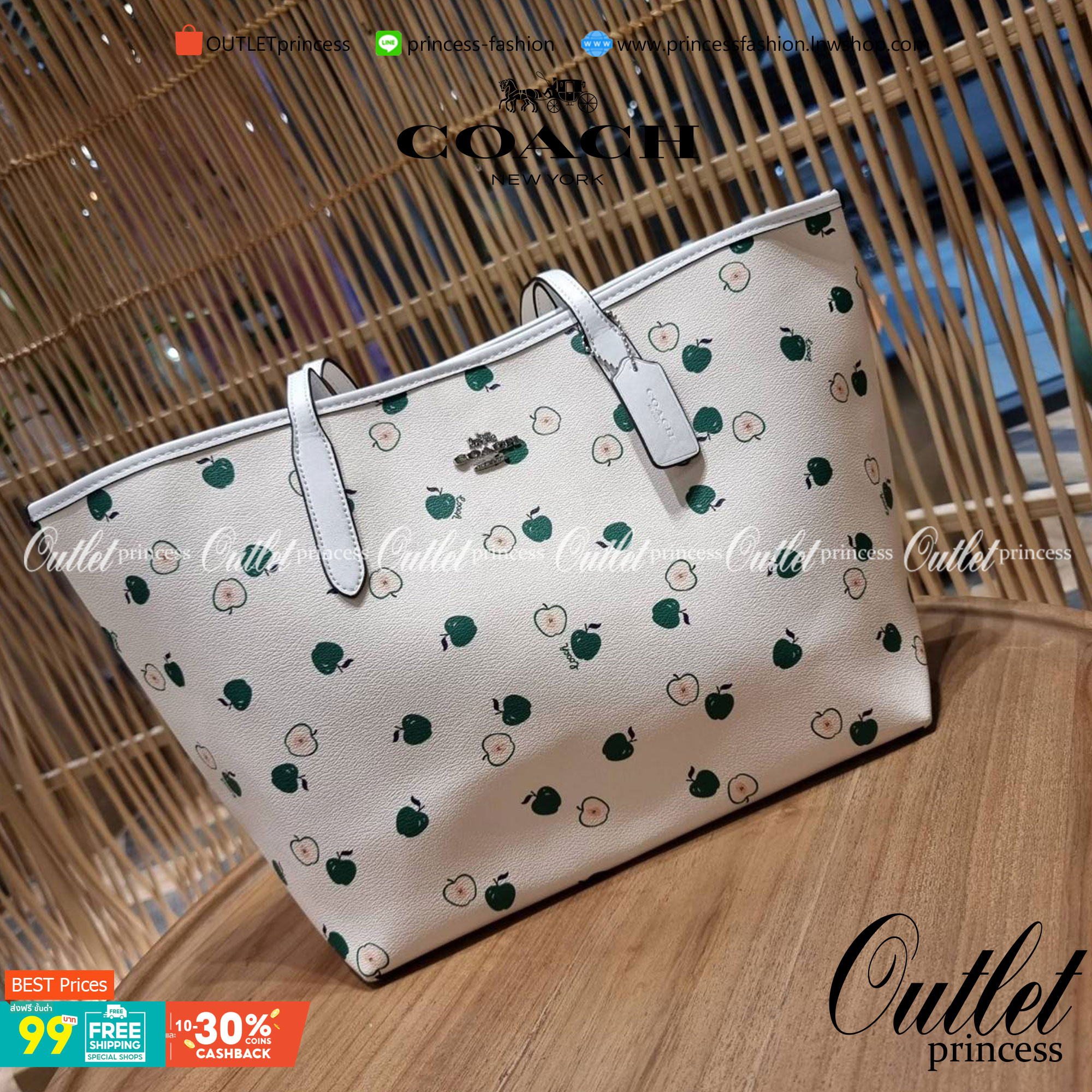 OUTLET 】COACH C4119 CITY TOTE WITH APPLE PRINT COACH CITY TOTE WITH POPSICLE PRINT C4277 แจกความน่ารักสดใส ด้วย 2 รุ่น กับเหล่าแอปเปิ้ลเขียวที่ยกมาทั้งสวน!! และลวดลายไอศครีมโทนชมพูแสนหวาน ดีไซน์ดึงดูดความสนใจได้ดีเลยทีเดียว กระเป๋าทรงช็อปปิ้งใบใหญ่ ที่จุย