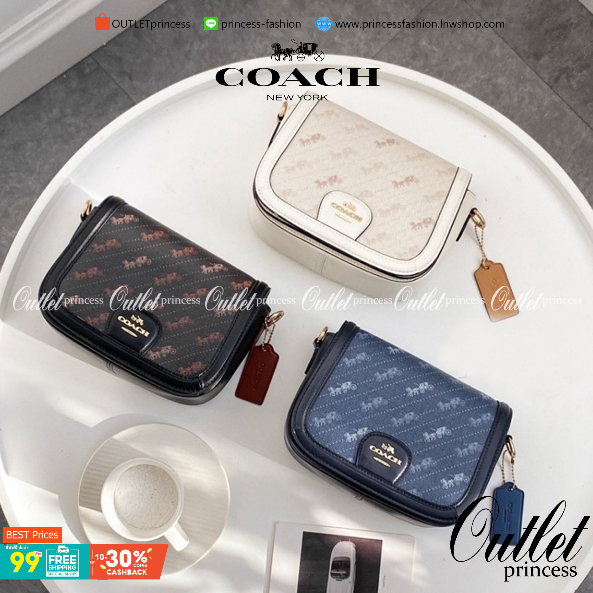 OUTLET 】COACH SADDLE BAG WITH HORSE AND CARRIAGE DOT PRINT (COACH C4059) กระเป๋าสะพายข้าง ลายม้าและรถลาก item ใหม่ที่สาวๆต้องมีนาทีนี้ห้ามพลาด รูปทรงโค้งมน วัสดุ พีวีซี ผ้าใบเคลือบพิมพ์ลายเป็นหนังเรียบ ทนทานและกันคราบสกปรกทั้งสี่ด้านเป็นหนังคุ้มสุดๆ ภายใน