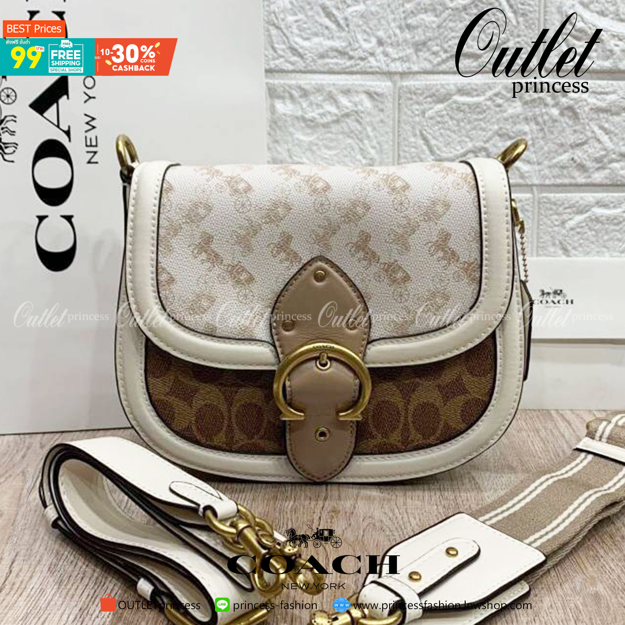 COACH Beat Saddle Bag With Horse And Carriage Print คอลเลคชั่นใหม่ ดีไซน์หรูหรา พิเศษมากๆมาพร้อมสายสะพาย 2 เส้น ใช้คู่กันหรือแยกสะพายก็สวยครบสูตร กระเป๋าสะพายทรง saddle คลาสสิค เปิด-ปิดด้วยกระดุมแน่นหนา ภายในเป็นช่องโล่ง ใส่ของได้ครบครัน สาวๆใช้เป็น every