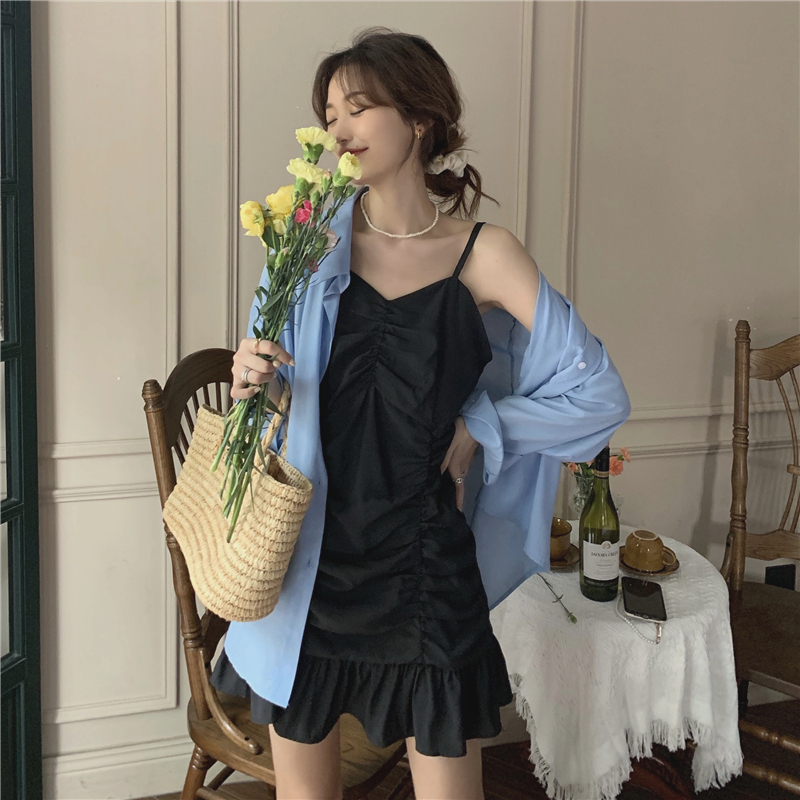 พร้อมส่ง 💫 Black star dress เดรสสายเดี่ยวสีดำผ้าชีฟองเนื้อดี (IN36751)