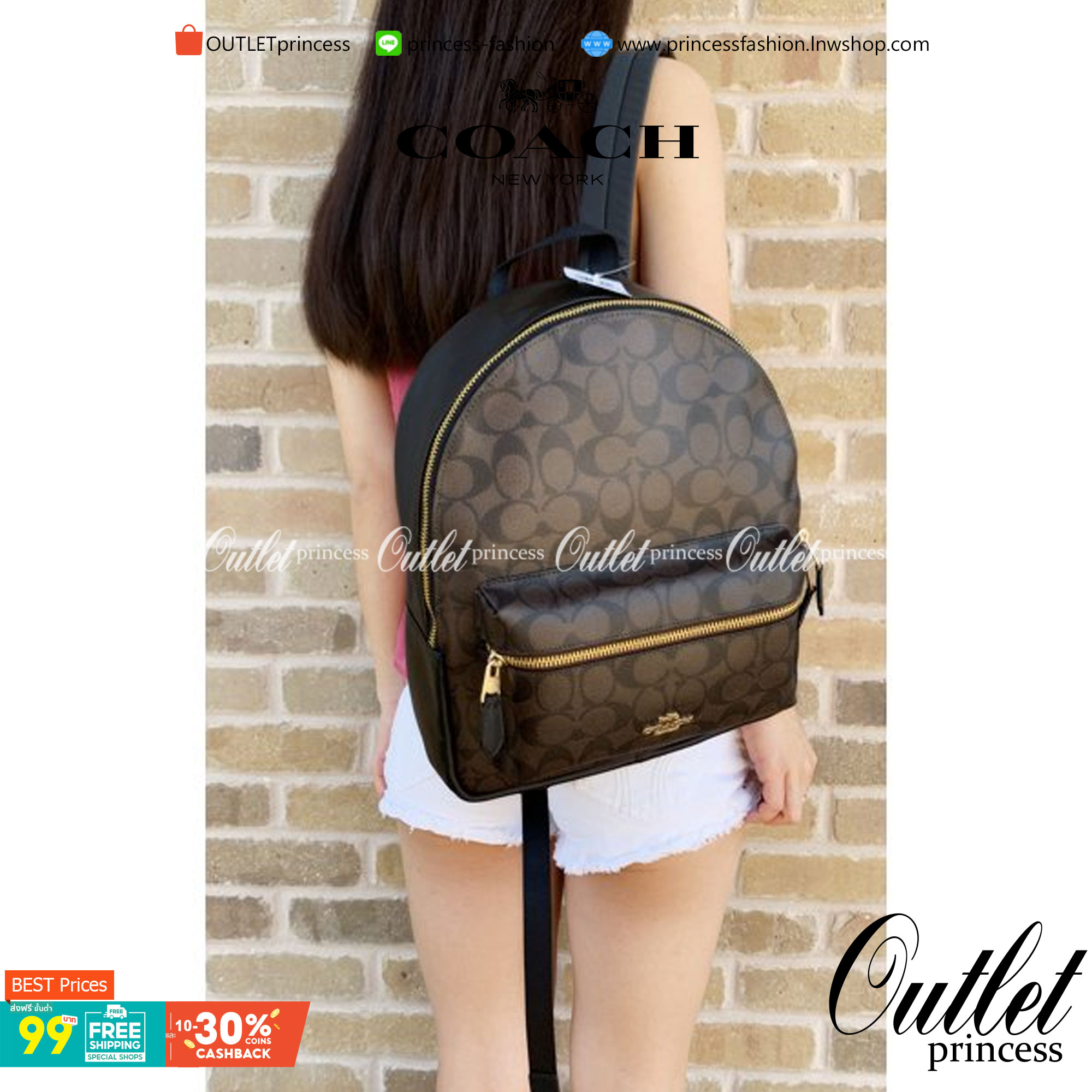OUTLET 】COACH MEDIUM CHARLIE BACKPACK IN SIGNATURE ((32200)) พร้อมส่งที่ไทยอีกครั้งค่ะ! กระเป๋าสะพายหลังขนาดกลาง หนังแท้+ไนล่อน ด้านหน้ามีช่องซิปให้หนึ่งช่อง;เปิดปิดช่องหลักแบบซิปคู่ ภายในกว้างใส่สัมภาระได้จุนะคะ พร้อมช่องซิปให้อีกช่องค่ะ;สายสะพายสามารถเล