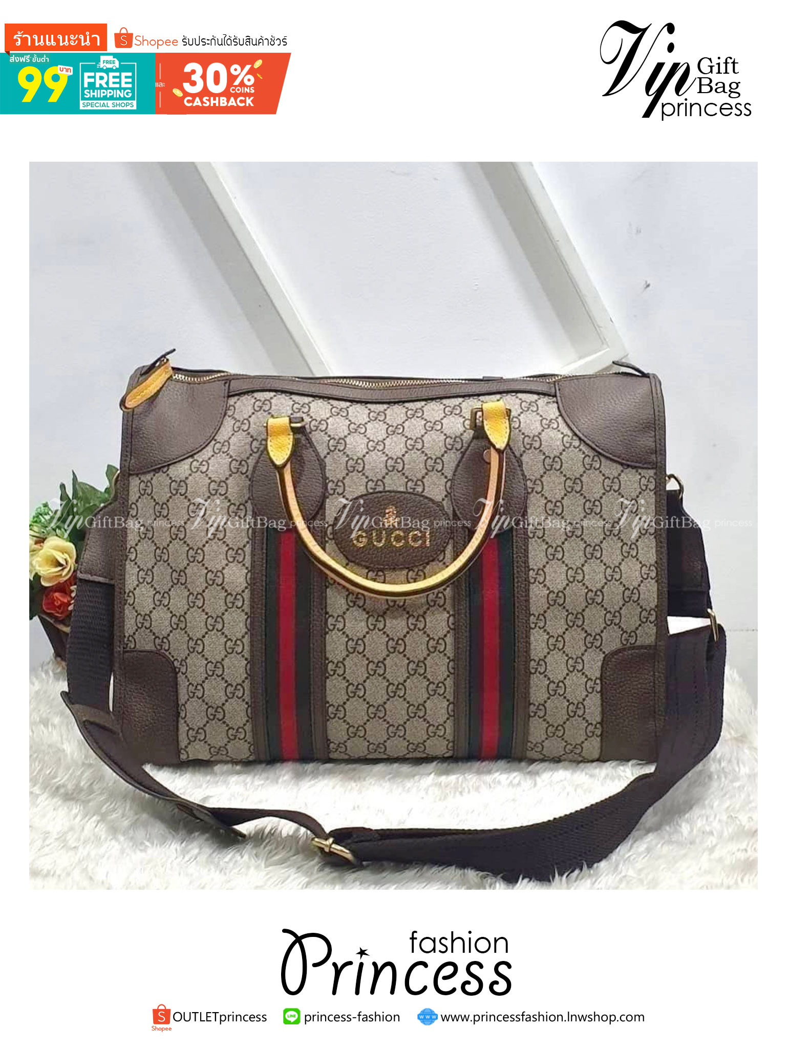 GUCCI Neo Vintage Monogram Travel Bag / Gucci Duffle bag กระเป๋าเดินทางใบใหญ่ มาพร้อมสายสะพายที่สามารถถอดได้ ให้คุณเลือกสะพายไหล่หรือถือได้