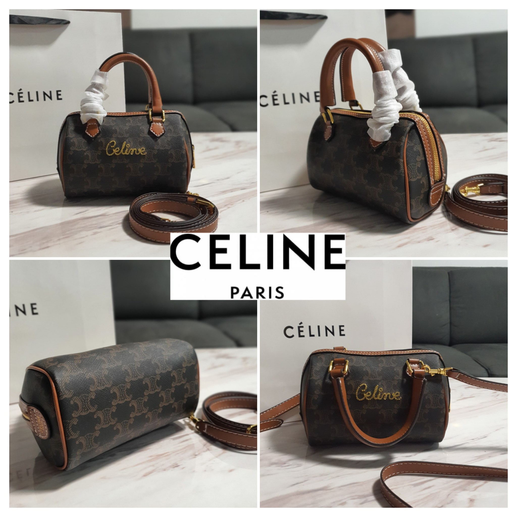 CELINE MINI CROSSBODY BAG VIP GIFT WITH PURCHASE (GWP) พรีเมี่ยมกิ๊ฟ Limited Edition จาก PERFUME DUTYFREE COUNTER กระเป๋าทรงหมอนมินิ วัสดุหนังทั้งใบ ตกแต่งด้วยโลโก้แบรนด์ปักเลื่อมทองด้านหน้า ด้านในเปิดปิดด้วยซิป มีช่องใส่ของกว้าง ใส่กระเป๋าสตางค์สั้น มือถ