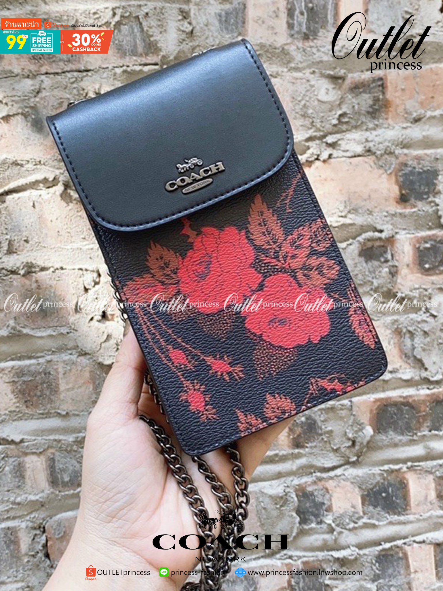 COACH PHONE CASE CROSSBODY BAG ((73486//76988//76357//39955//91046)) COACH NORTH/SOUTH CROSSBODY IN SIGNATURE CANVAS กระเป๋าใส่โทรศัพท์รุ่นนี้ มีความโดดเด่นทั้งดีไซน์และคุณสมบัติในการใช้งาน ด้วยลวดลายที่มีซิกเนเจอร์เป็นเอกลักษณ์แล้ว ด้านหลังยังมีช่องใส่กา