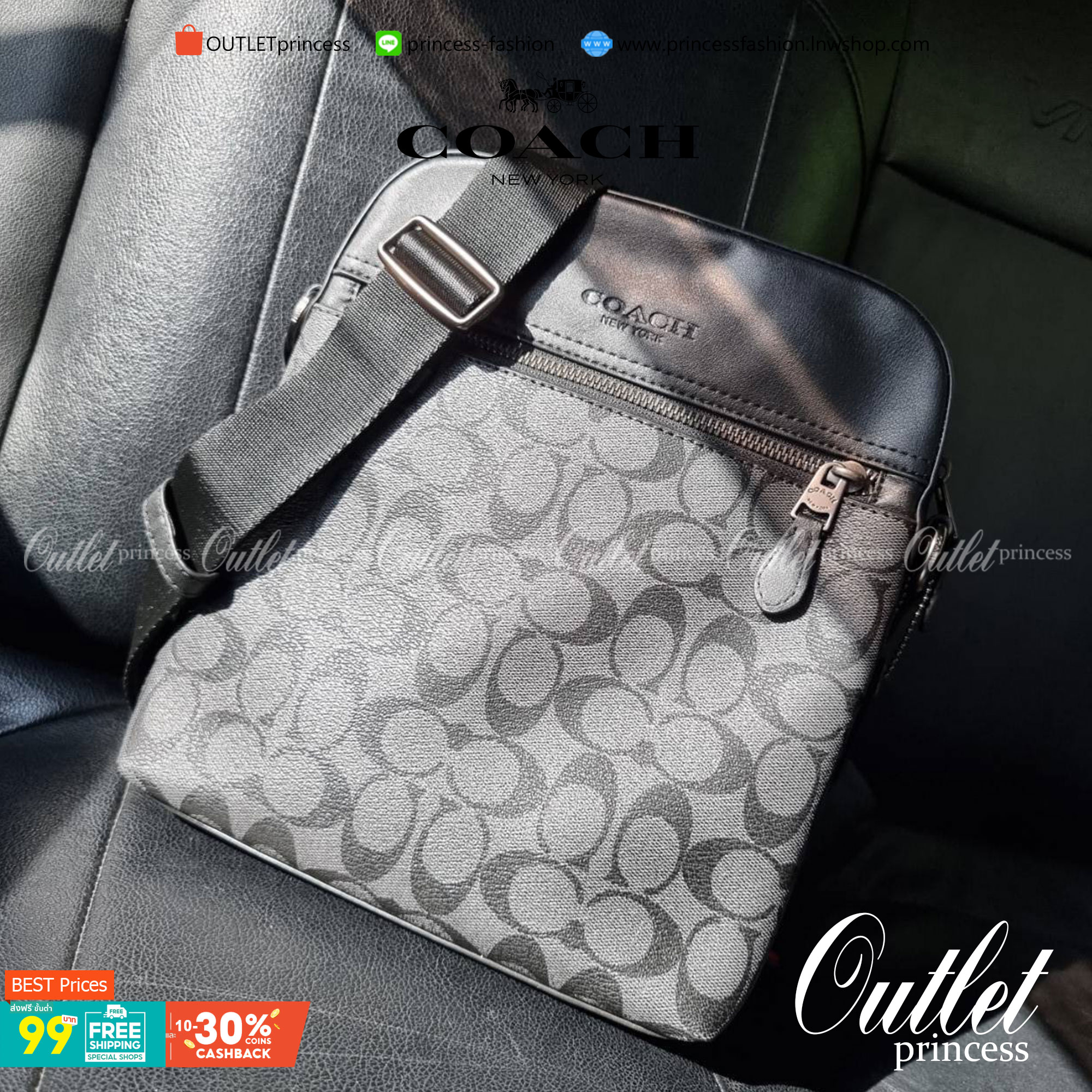 COACH F73336 HOUSTON FLIGHT BAG IN SIGNATURE CANVAS รุ่นนี้หนุ่มๆเค้ารู้กัน!! ขายดีตลอดกาล!! คลาสสิคไม่มีใครเกิน!! กระเป๋าสะพายข้างทรงแมสเซ็นเจอร์ยอดฮิต ทรงสวย ดูดี วัสดุหนังแคนวาสเคลือบลายสลับหนังแท้ เปิด-ปิดด้วยซิป ด้านหน้าและหลังสามารถใส่ของได้ ภายในแบ