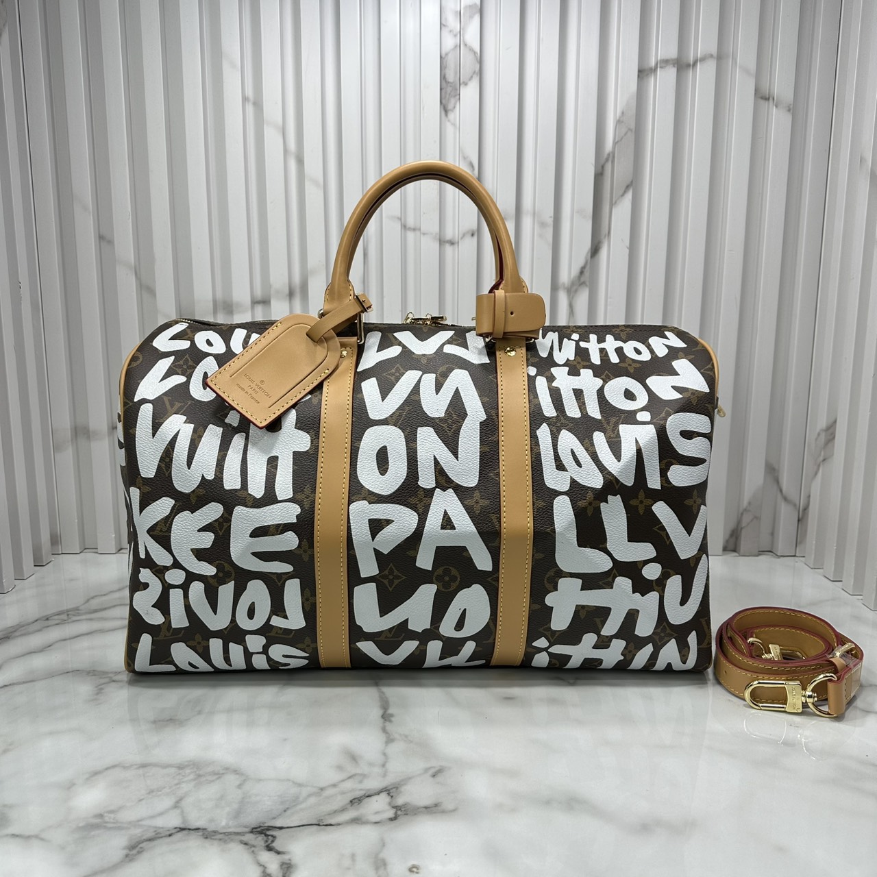 ORI หนังแท้ | LV Stephen Sprouse Graffiti Keepall 42cm กระเป๋าสะพายทรงคีฟออลใบใหญ่ ลวดลายตัวอักษรกราฟฟิกเต็มใบ