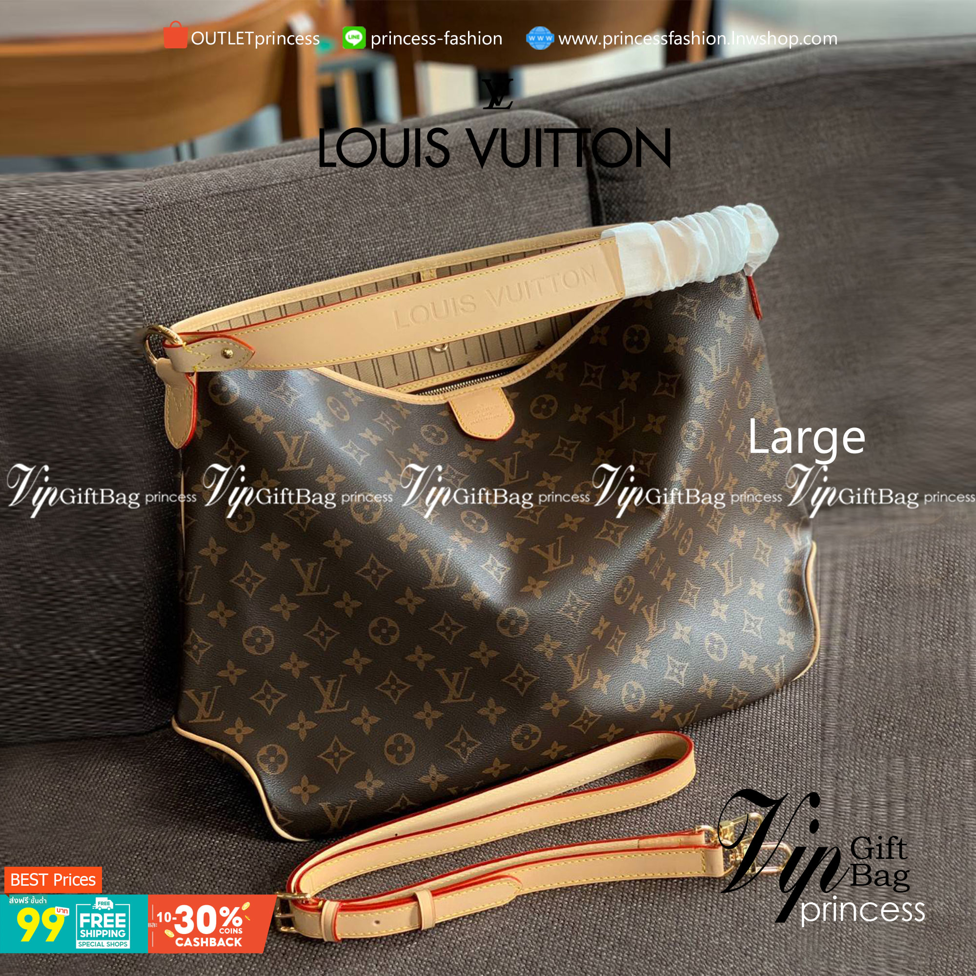 Large: ชอบๆใบใหญ่ ใส่ได้เยอะจริงๆค่าา!! LOUIS VUITTON MONOGRAM DELIGHTFUL ((PREMIUM GIFT LV)) พร้อมส่งค่ะสาวๆ กระเป๋าทรงสูง ใบใหญ่ หนังแกะสังเคราห์ นิ่มสวย ขอบหนังขัดสีธรรมชาติ หูหิ้วปั้มโลโก้LV สวย ปากกระเป๋ามีตัวคล้องให้นะคะ; ภายในกว้างมากๆสำหรับรุ่นนี้