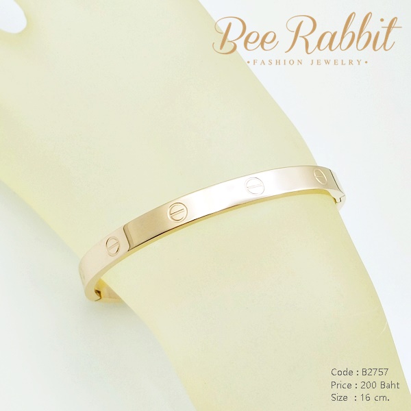 กำไลข้อมือสแตนเลสแท้ สีพิงค์โกลด์ ทรงวงรี สลักลาย