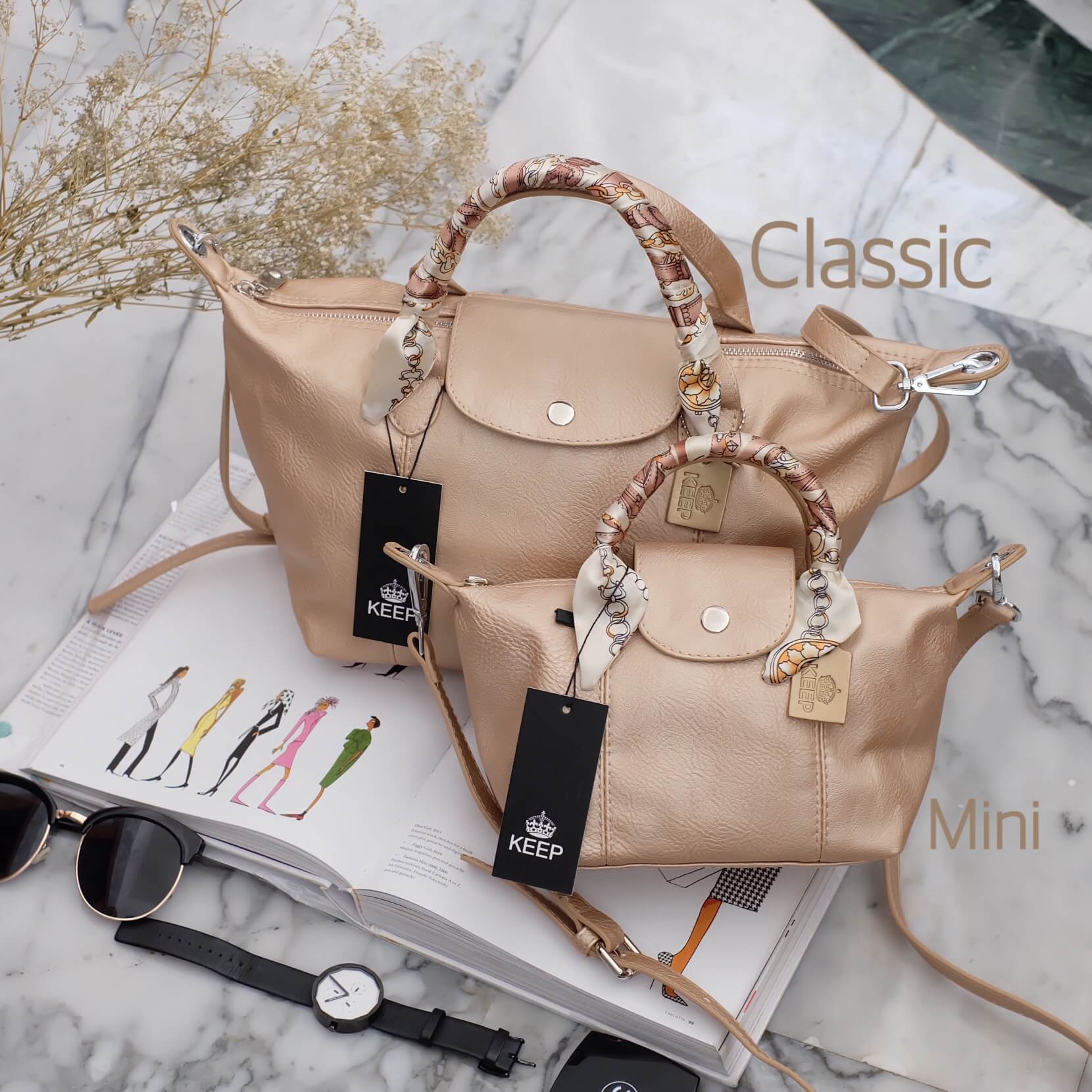 สีมาใหม่ค่า 🐼New arrival! KEEP ทรง longchamp รุ่น Duo Sister - สี luxury gold สวย หรู นำโชครับตรุษจีนเลยค่า ตัวกระเป๋าหนังแกะสังเคราะห์ ลายหนังสวยมากๆคะ นิ่ม สุดๆ รุ่นนี้ จะมี 2 ขนาด คือ mini และ basic ไซด์