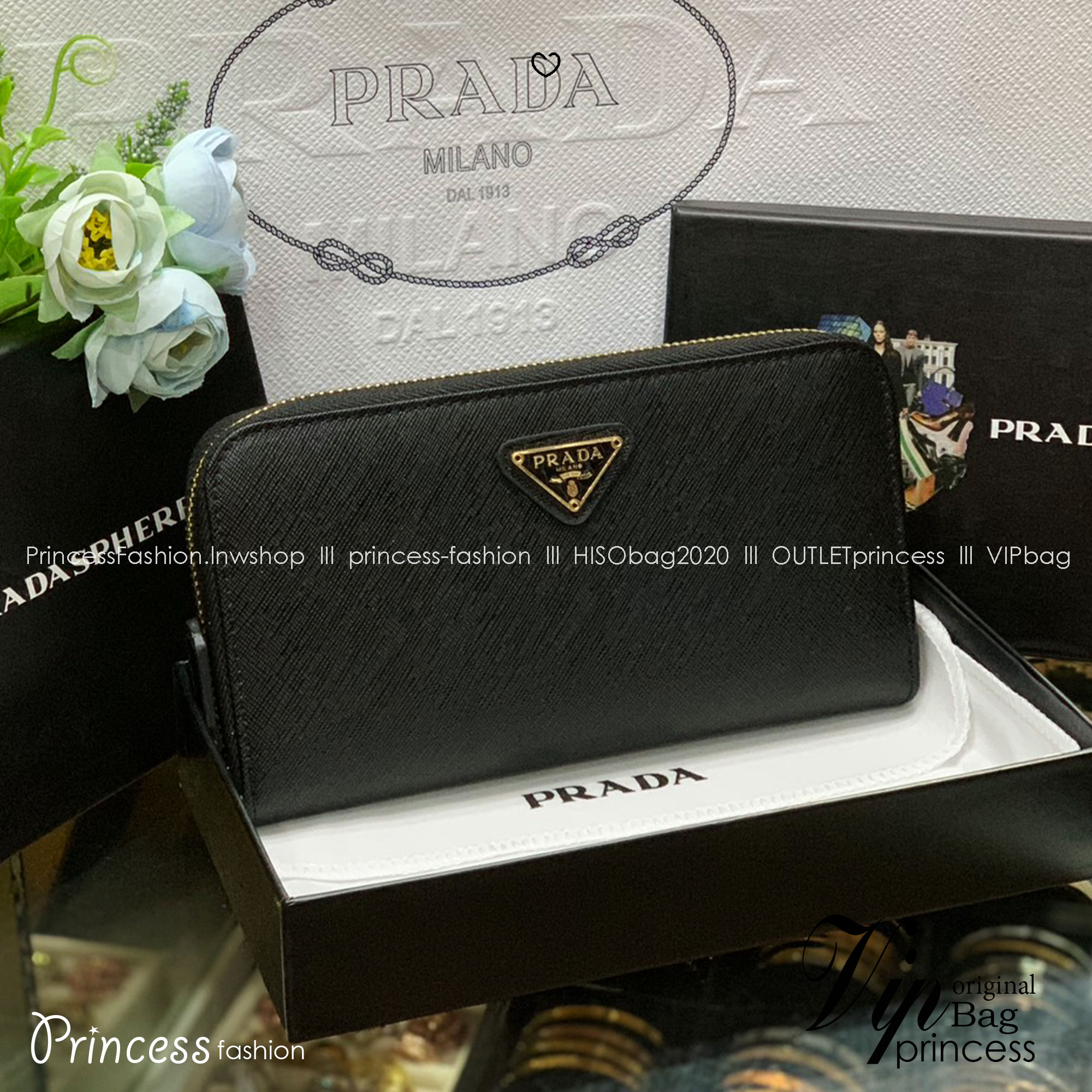 ORI หนังแท้ | Prada Long Zip Around Wallet / Prada Black Large Saffiano Leather Wallet กระเป๋าสตางค์ปราด้าใบยาวซิปรอบ เรียบหรู หนัง Saffiano มีฟังก์ชันและสไตล์ให้เลือกด้วยช่องใส่บัตรหลายช่อง