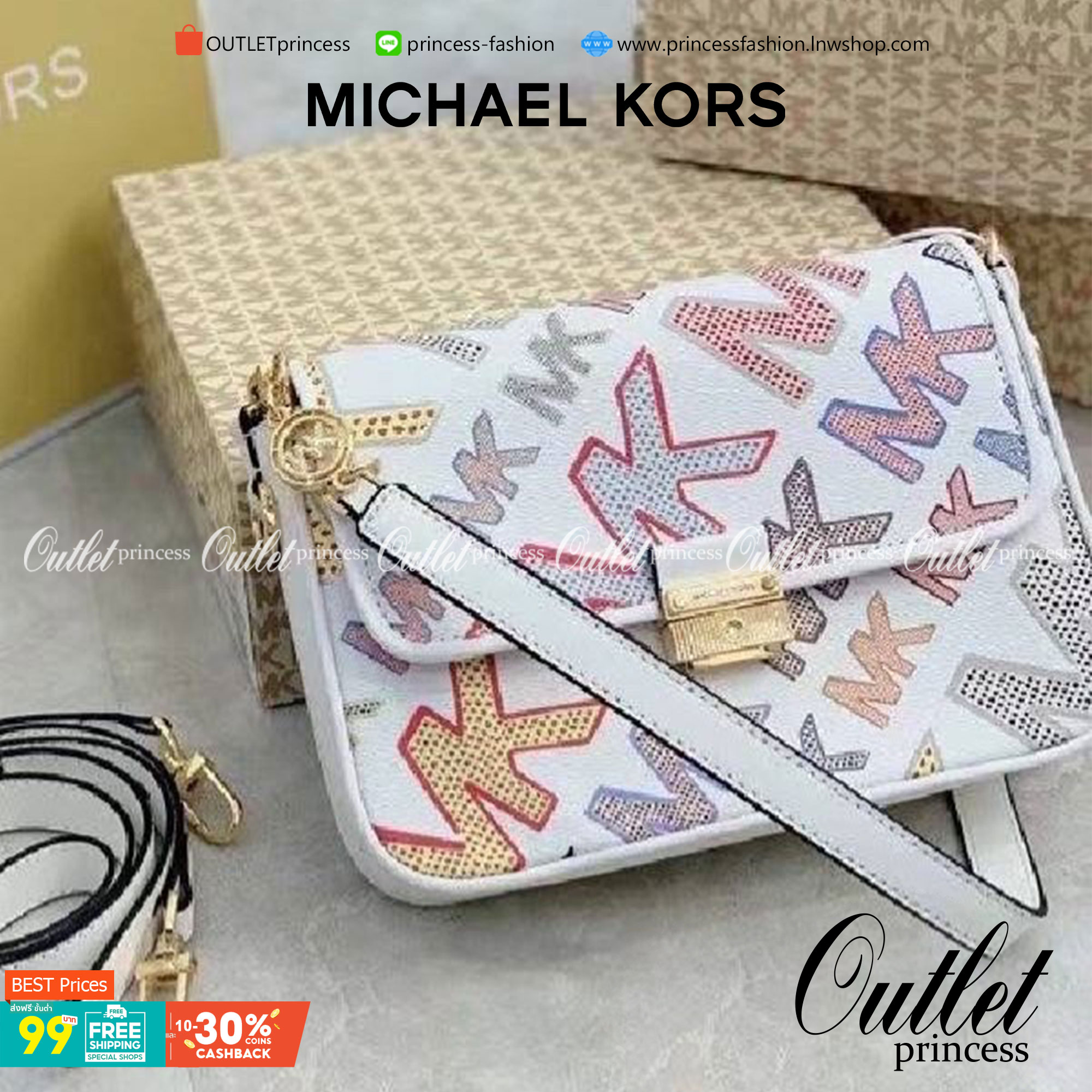 MICHAEL KORS CROSSBODY BAG กระเป๋าสะพายMK เปิดหน้า หนังพิมพ์ลายแบรนด์ มาพร้อมสายสะพาย2 สาย งานจริงสวยน่าใช้มากค่ะ