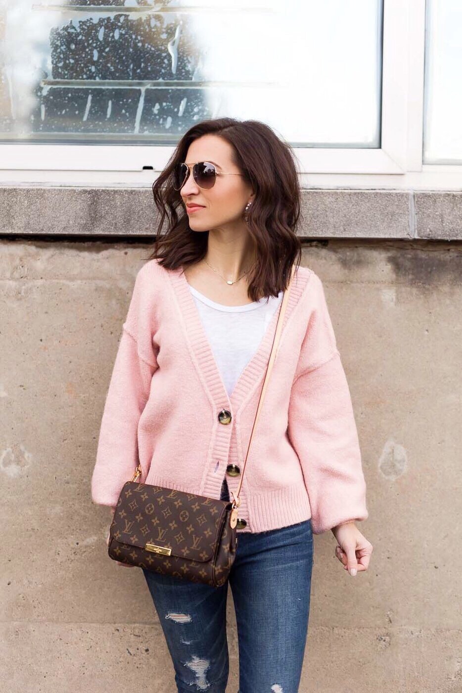 VIP 】หนังแท้ LOUIS VUITTON Favorite Monogram Damier Ebene MM