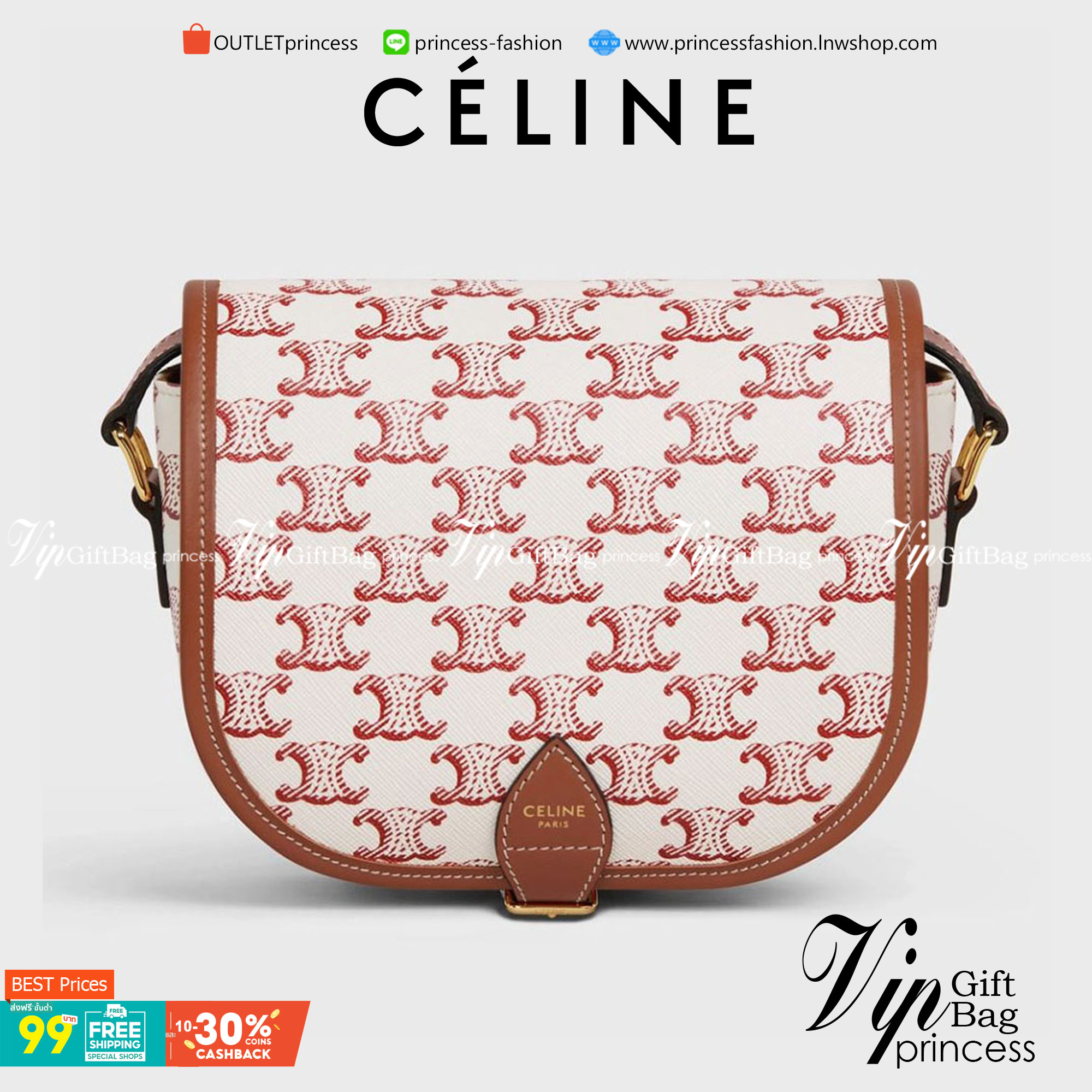 VIP GIFT 】หนังแท้ Celine Women Medium Folco Bag in Triomphe Canvas and Calfskin หากใครที่กำลังมองหากระเป๋าสะพายข้าง ขนาดกะทัดรัด และเรียบหรู ต้องใบนี้เลยค่ะ เป็นกระเป๋าเปิดปิดแบบแบบฝาผับที่มีรูปทรงโค้งและที่ล็อกรูปทรงคล้ายเข็มขัด อีกทั้งยังสะท้อนความสวยสไ