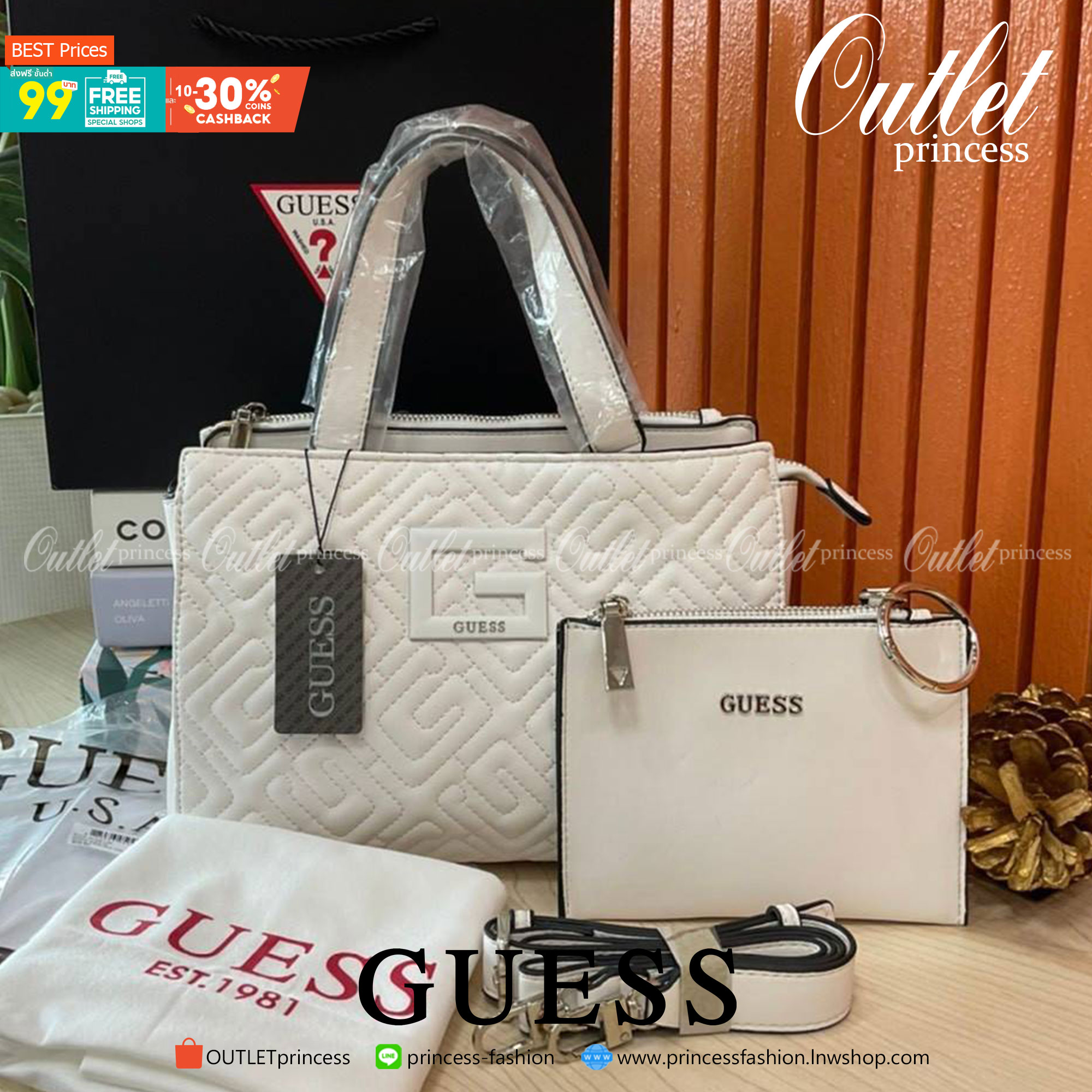 ของแท้ 💯% 】Guess Women’s Crossbody Bag กระเป๋าสะพายข้าง มาพร้อมกระเป๋าใบเล็ก ถอดออกแยกใช้งานได้ วัสดุ Pu หนังนิ่ม จับนุ่มมือมากๆ ด้านหน้าประดับโลโก้แบรนด์ กระเป๋ามีดีเทลเย็บลาย G