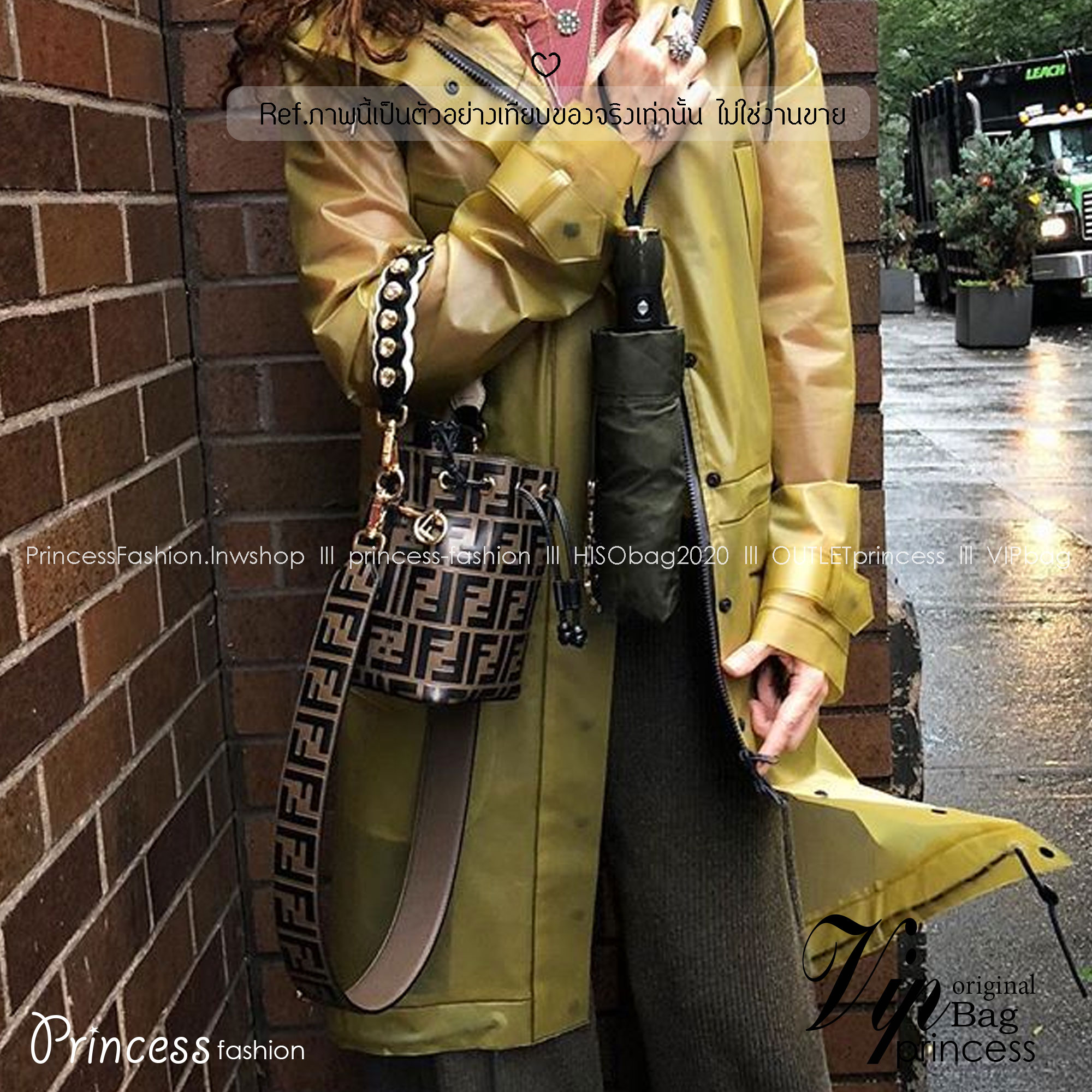 FENDI Mon Tresor Brown leather mini bag / FENDI Bucket Bag กระเป๋าสะพายทรงบัคเก็ต ไซส์มินิ รุ่นยอดนิยม เกรดออริ 1:1 ใช้ต่างประเทศได้