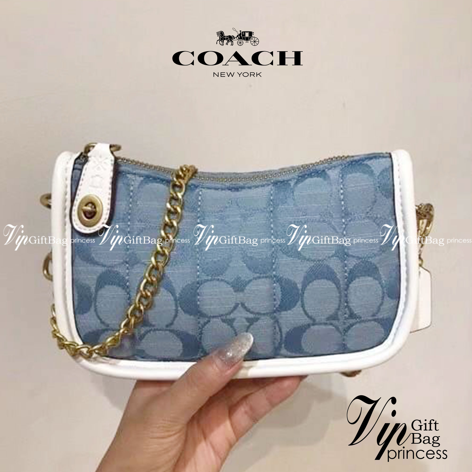 COACH Swinger 20 B4/Light Washed Denim Chalk พร้อมส่งที่ไทย ภาพสินค้าถ่ายจากงานขายจริง ใช้งานต่างประเทศได้