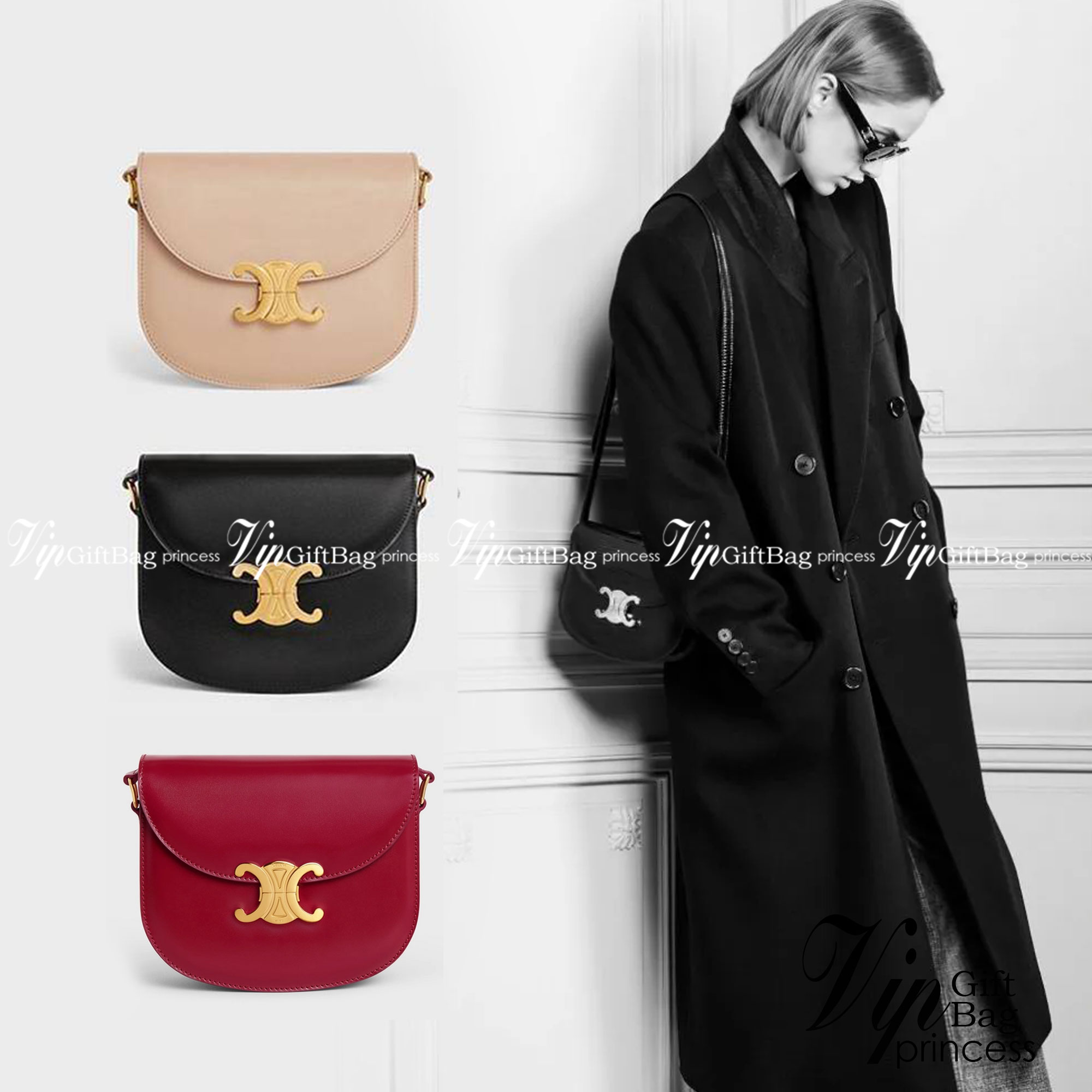 VIP 🥂 CELINE TEEN BESACE TRIOMPHE IN SHINY กระเป๋าสะพายคาดลำตัวรุ่นนี้นับว่าเป็นกระเป๋าอีกหนึ่งรุ่นในซีรีส์ Triomphe ที่ได้รับความนิยมอย่างมาก ด้วยรูปร่างทรงโค้งมนมีความคลาสสิกตามแบบฉบับของ Celine เพิ่มความหรูหราและโดดเด่นด้วยการตกแต่งด้วยโลโก้โลห