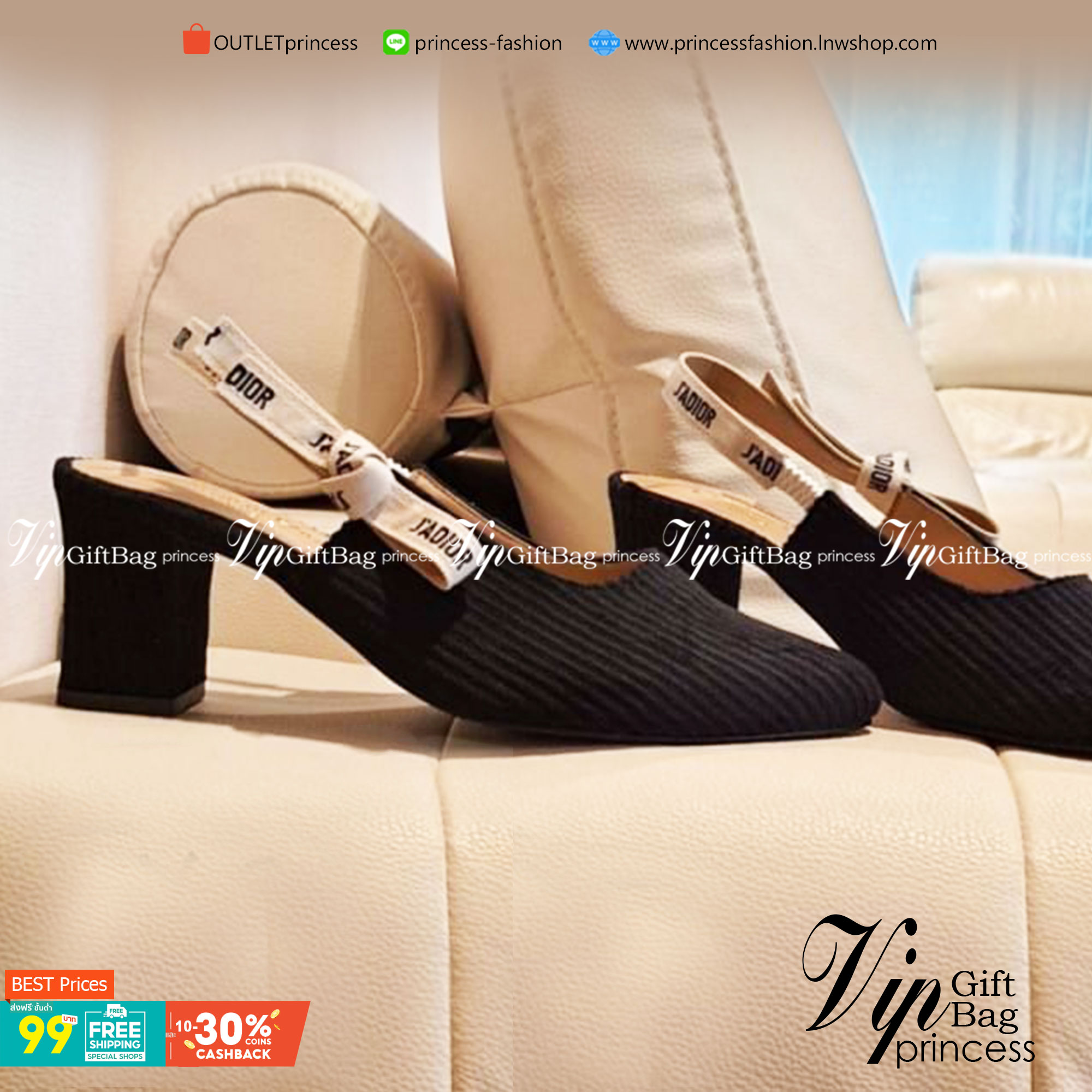 Christian dior Thick Low Heel Shoes งานสวม ชนช้อป วัสดุผ้าลายลูกฟูก นุ่มมาก ส้นแท่ง ใส่สบายไม่เมื่อย น้ำหนักเบา แมทส์ชุดง่าย