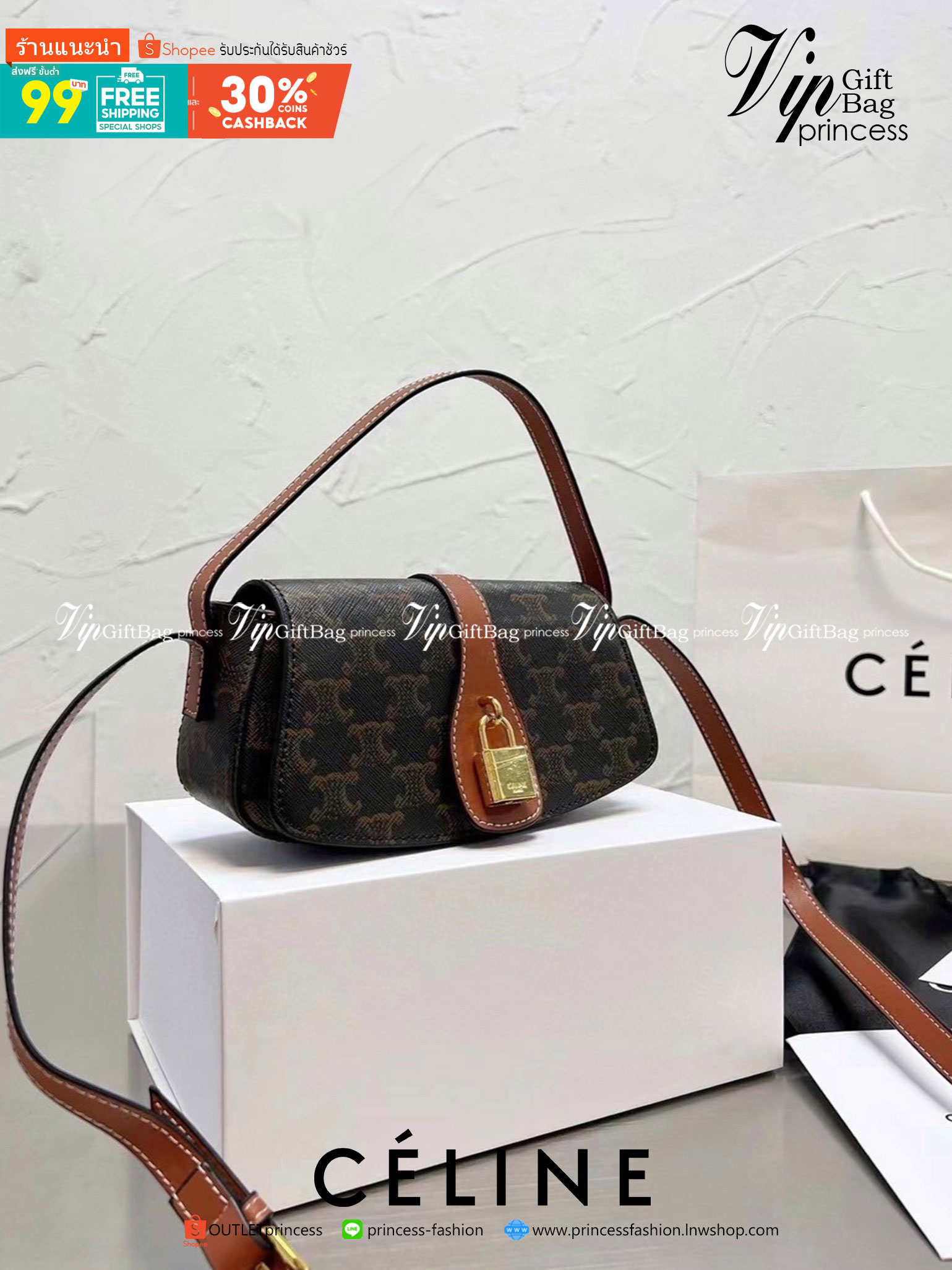 VIP 】CELINE TABOU CLUTCH BAG CELINE MINI CROSSBODY BAG (GWP) วัสดุ Triomphe Canvas หนังสวยอยู่ทรงกันน้ำได้ ขนาดกำลังน่ารัก การออกแบบที่เน้นความเรียบแต่หรู มาพร้อมสายสะพายสั้นและสายสะพายยาว สำหรับสะพายไหล่ สายปรับระดับสั้น-ยาวได้ (ถอดไม่ได้) โดดเด่นที่ด้าน