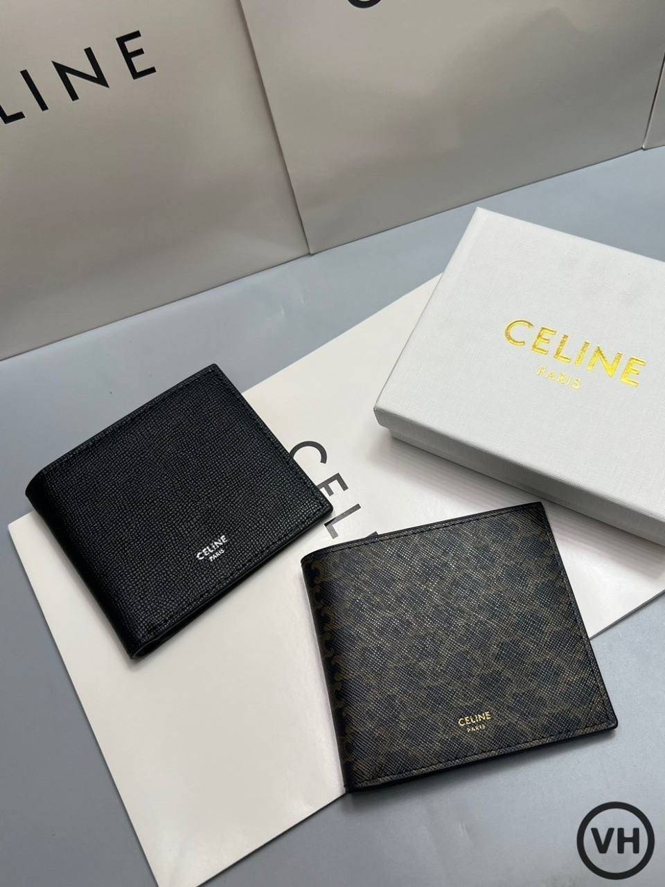 ORI หนังแท้ | CELINE Bi-fold Wallet / CELINE Wallet กระเป๋าสตางค์ใบสั้น กระเป๋าสตางค์ซีลีนผู้ชาย