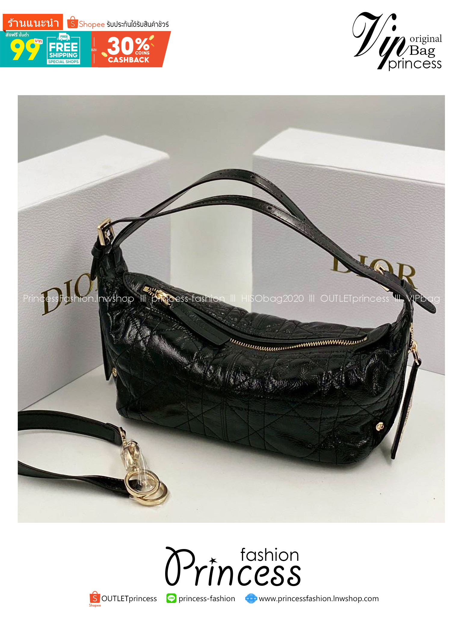 ORI หนังแท้ | DIOR D-Journey bag in leather กระเป๋าสะพายโฮโบทรงสวย รุ่นใหม่ล่าสุด ดีไซน์เรียบหรูลัคชูที่สุด มาพร้อมสายสะพาย2เส้นคู่แบบใหม่สุดเก๋