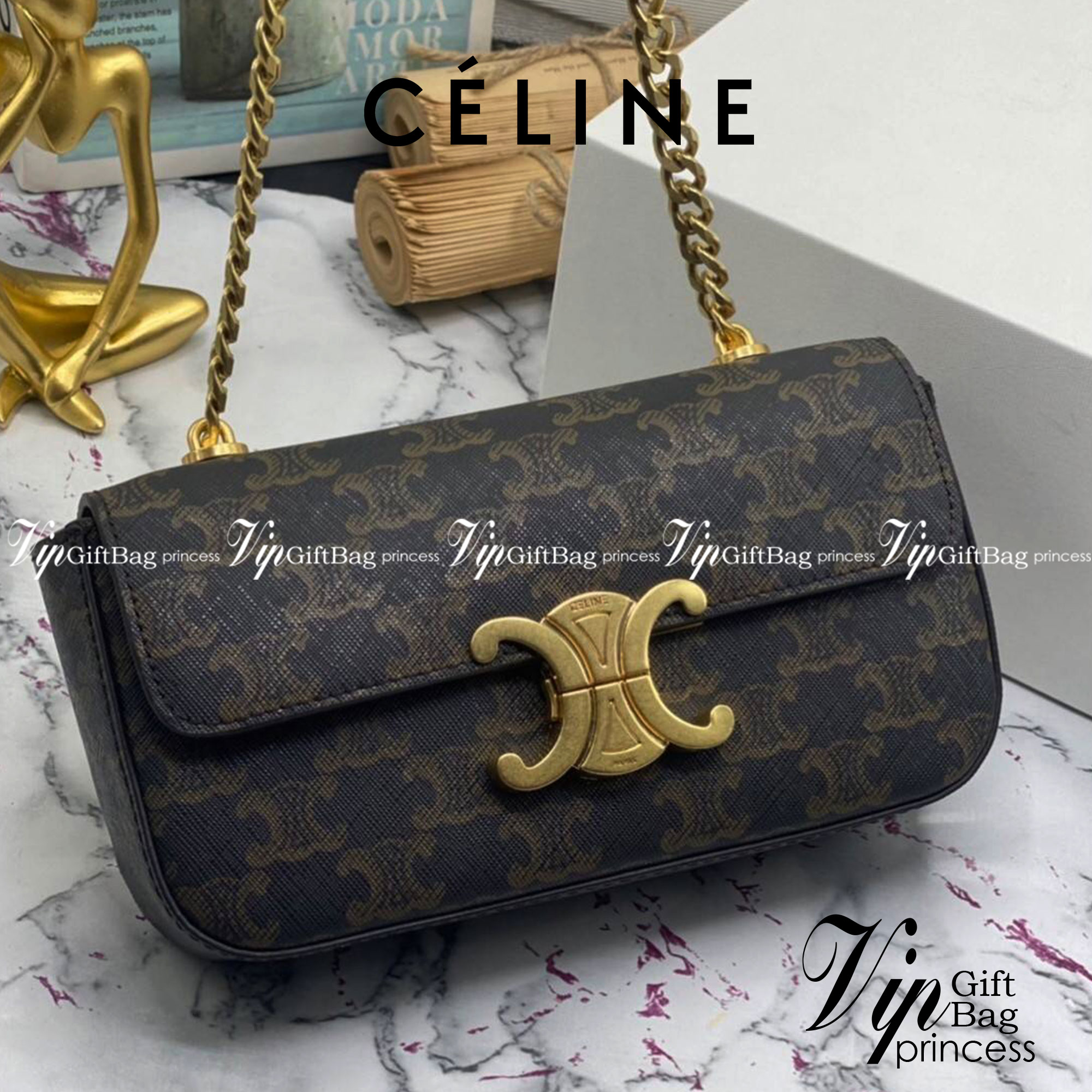 หนังแท้ CELINE CHAIN SHOULDER BAG / CELINE TRIOMPHE พร้อมส่งที่ไทย กระเป๋าเรียบหรูและดูทันสมัย ให้คุณเลือกสะพายในชีวิตประจำวันเข้ากับการแต่งตัวสบาย ๆ หรือจะสะพายออกงานปาร์ตี้สังสรรค์ก็ช่วยให้คุณดูโดดเด่น มีรูปทรงที่ดูแข็งแรงจึงไม่เสียรูปทรงแม้ใส่ของจำนวนม