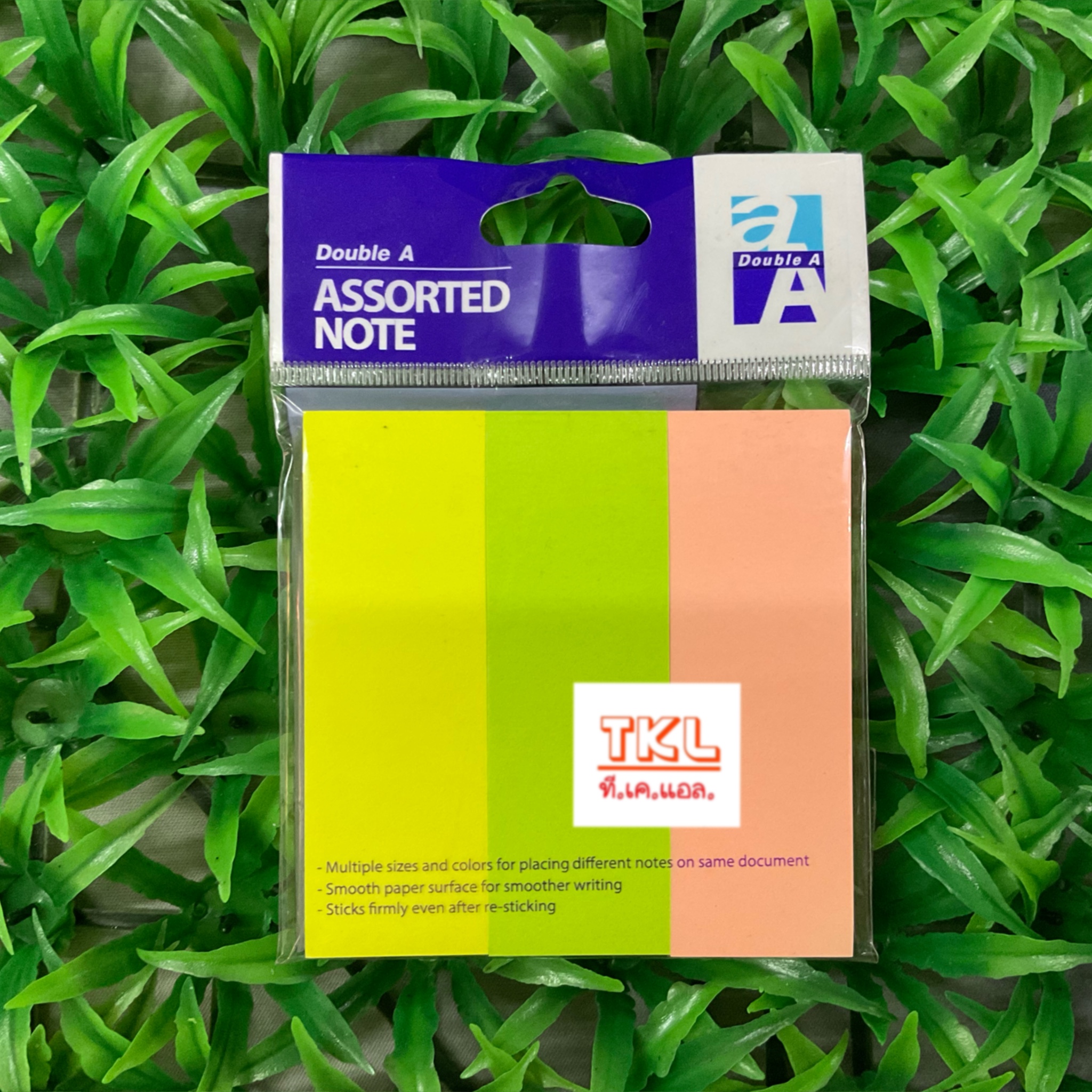 กระดาษโน๊ตกาวในตัว Double A 3 สี 3x1 นิ้ว 150 แผ่น คละสีนีออน