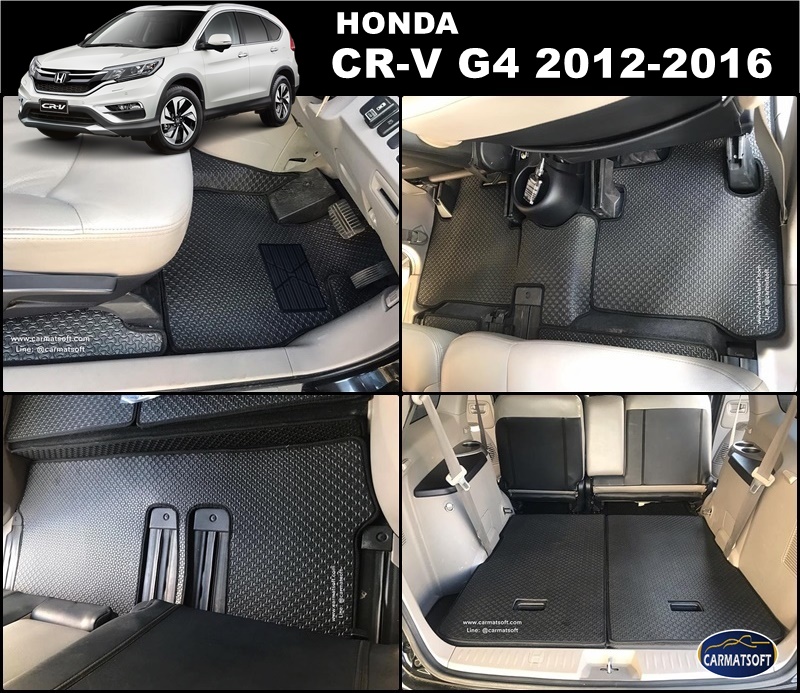 พรมปูพื้นรถยนต์HONDA CR-V G4 (ปี2012-2016) ลายไบเค่นสีดำ+แผ่นกันสึก เต็มคัน