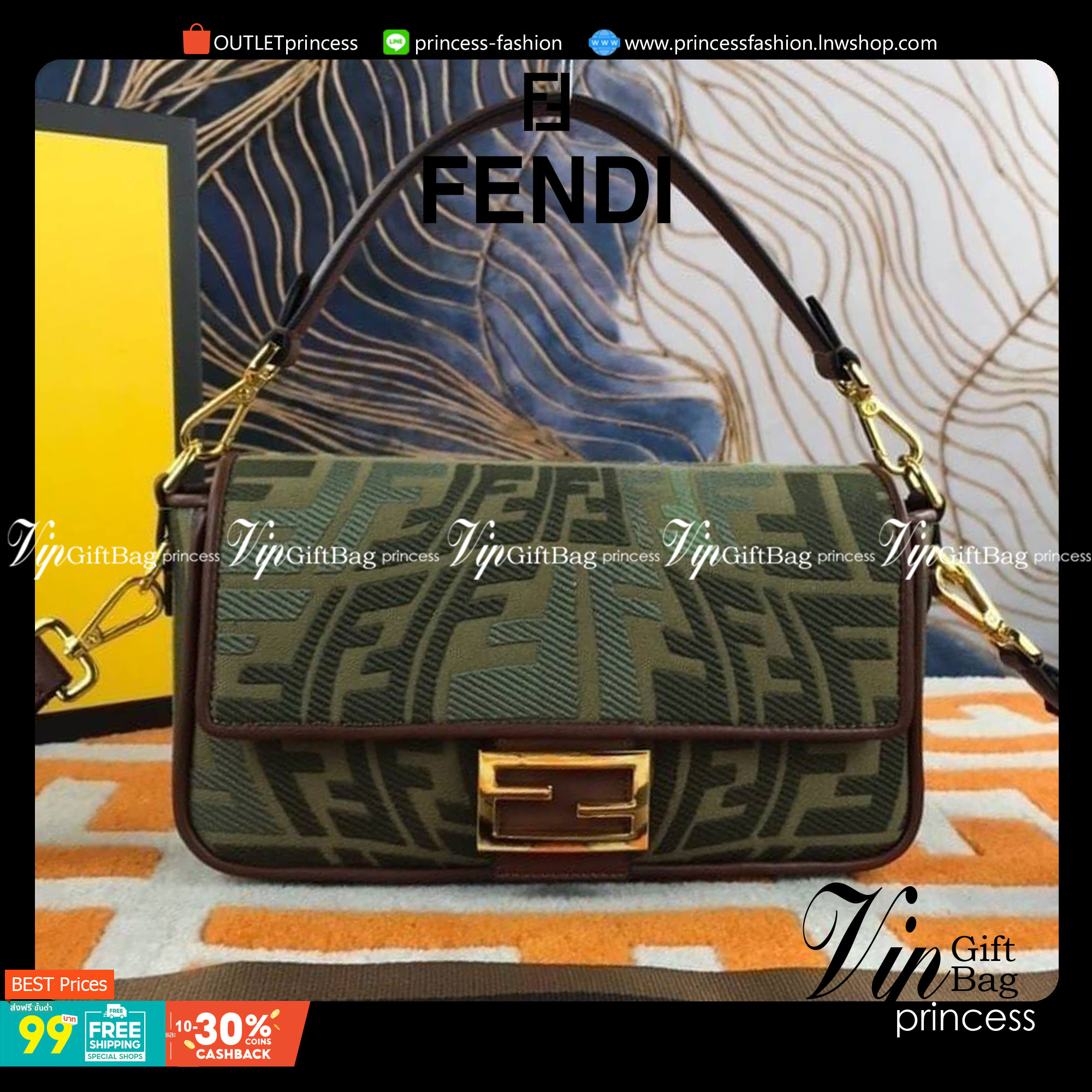 VIP GIFT 】FENDI BAGUETTE SUMMER 2021 CANVAS SHOULDER BAG กระเป๋าสะพายพรีเมี่ยมกิ๊ฟ หายาก สีคัลเลอร์ฟูลสุดใส โดดเด่น ดีไซน์ปั๊มโลโก้รอบใบ วัสดุผ้าแคนวาส ทนทาน มาพร้อมสาย 2 แบบ สำหรับคล้องแขน และสายครอสบอดี้สีทูโทน เปิด-ปิดด้วยกระดุมแม่เหล็ก ภายในเป็นช่องโล