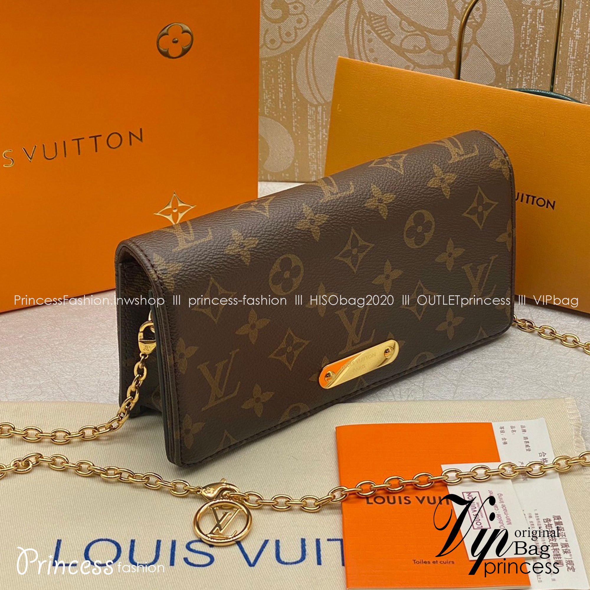 LV Wallet On Chain Lily Monogram Canvas / LV BAG พร้อมส่ง กระเป๋าสะพายทรงพอช คลาสสิค ดีไซน์เรียบหรู งานสวยเป๊ะ **สินค้าเกรดออริจินอล 1:1 สลับแท้