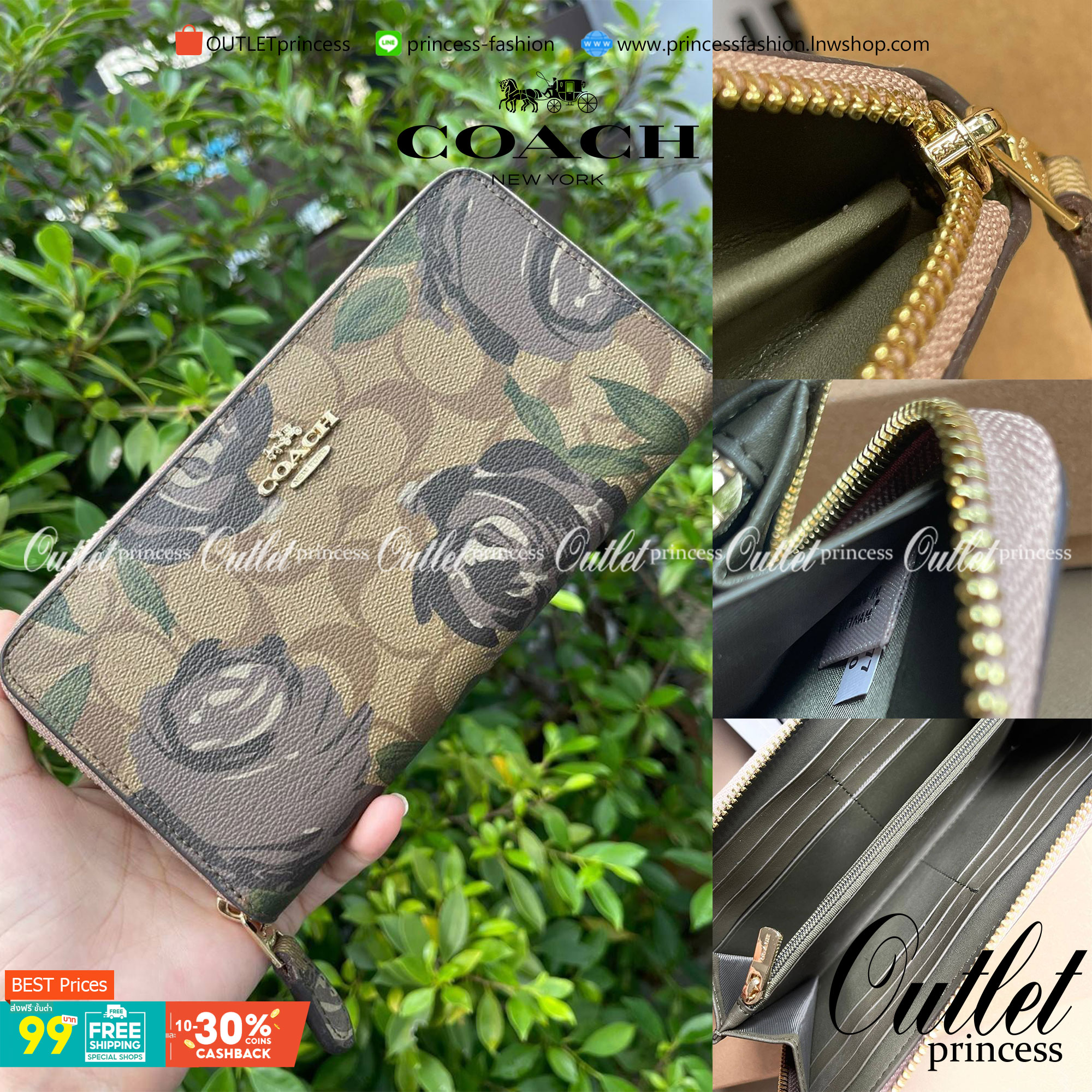 COACH ACCORDION ZIP WALLET IN SIGNATURE CANVAS WITH DAISY BUNDLE / MEADOW PRAIRIE / SPACED WILDFLOWER / DAISY BUNDLE PRINT C0033/F31778/69832 กระเป๋าสตางค์ใบยาว ลวดลายน่ารักน่าใช้มากๆ พื้นเป็นลายซีเอกลักษณ์ วัสดุหนังแคนวาสเคลือบลาย เปิด-ปิดด้วยซิปรอบ ใส่ม