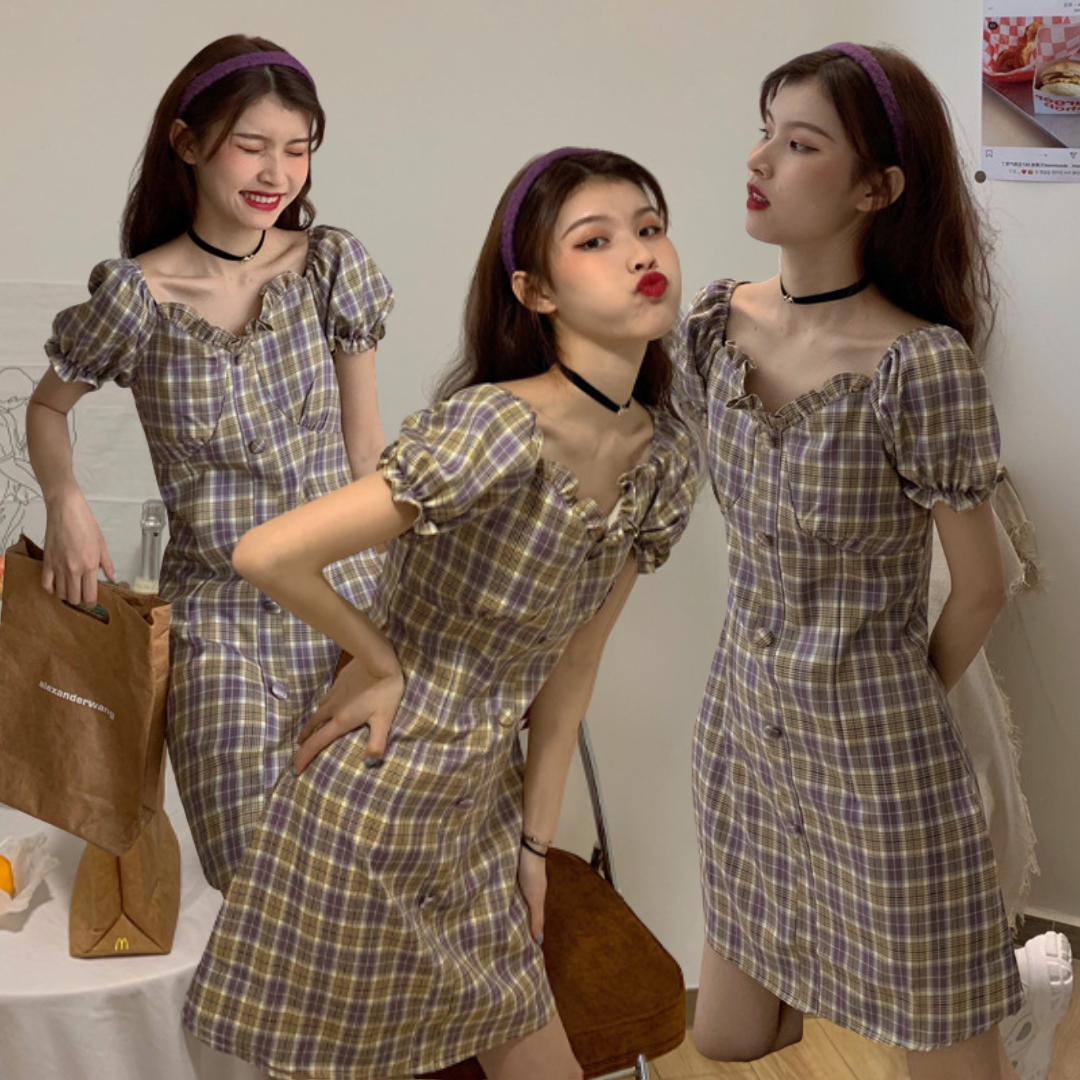 พร้อมส่ง ✨🌷Deborah dress เดรสแขนสั้นลายสก็อต (33843)