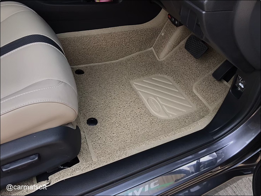 พรมปูพื้นรถยนต์ HONDA CIVIC FC FK FE พรมดักฝุ่นไวนิล ฮอนด้า ซีวิค รีดขอบ สีครีม เต็มคัน