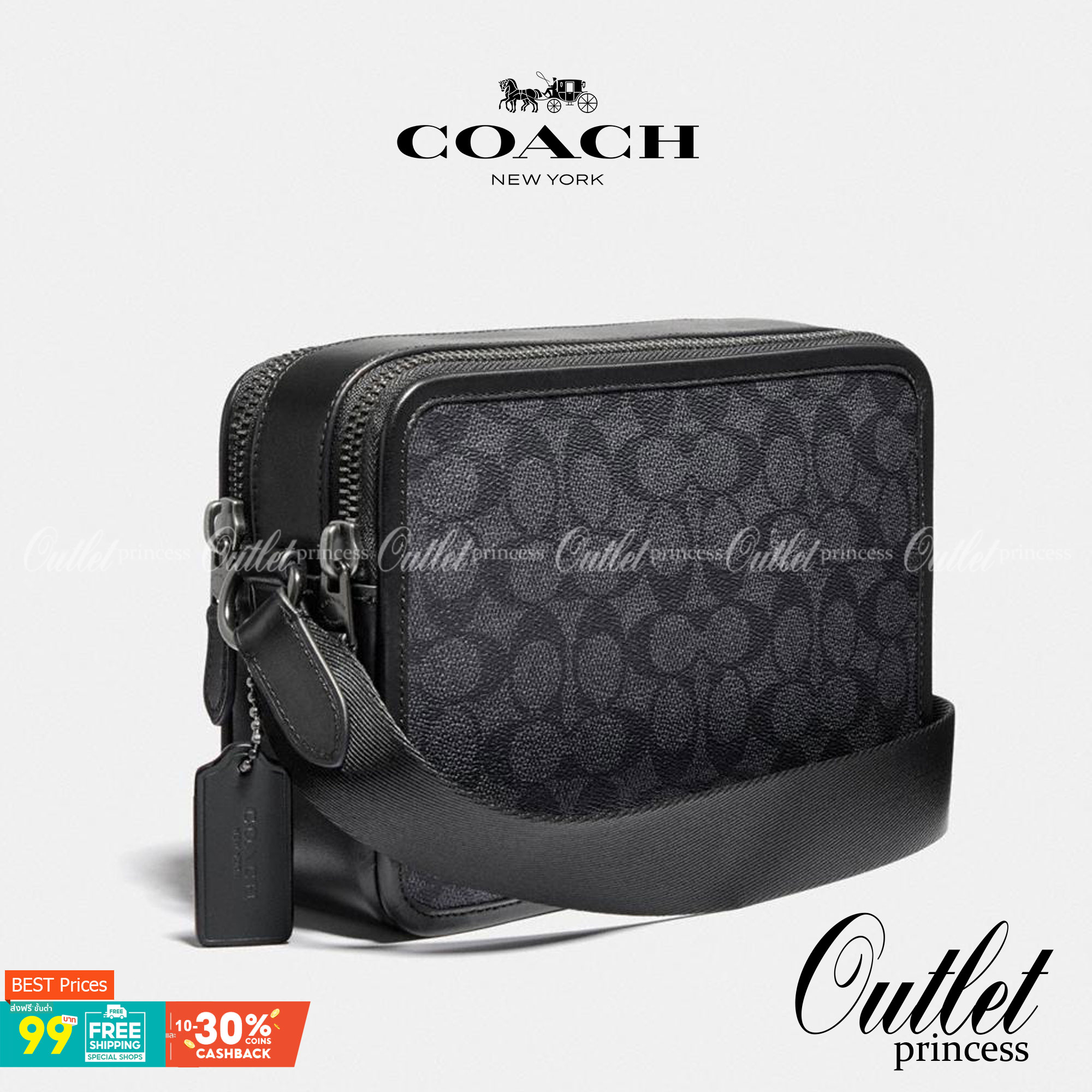 CHARTER CROSSBODY 24 IN SIGNATURE CANVAS (COACH C5341) 😎😎 กระเป๋าสะพายข้าง ไอเท็มยอดฮิตทรงหล่อ เรียบหรู ดูดี เป็นรุ่นที่หนุ่มตามหากันเยอะมาก วัสดุหนังแคนวาสสลับหนังแท้ เปิด-ปิดด้วยซิป 2 ช่อง มีช่องแยกใส่ของเป็นสัดส่วน สะพายไปเที่ยวหรือทำงา