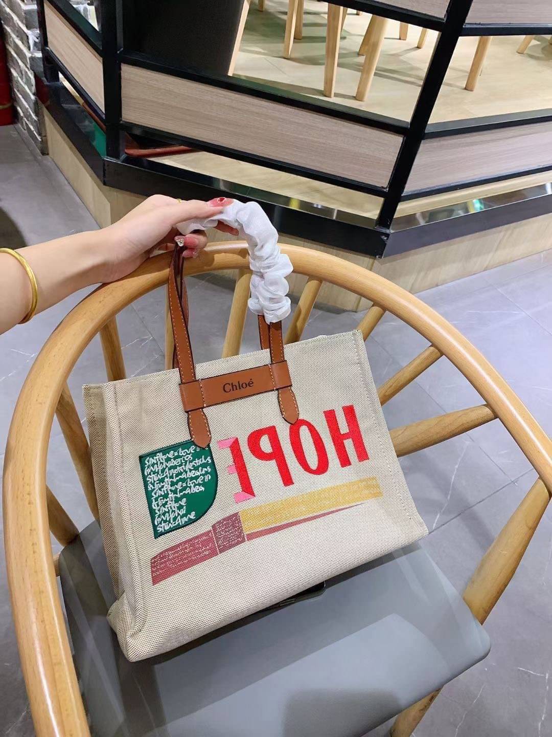 Large: CHLOÉ Woody large leather-trimmed cotton-canvas tote corita kent tote 14” canvas