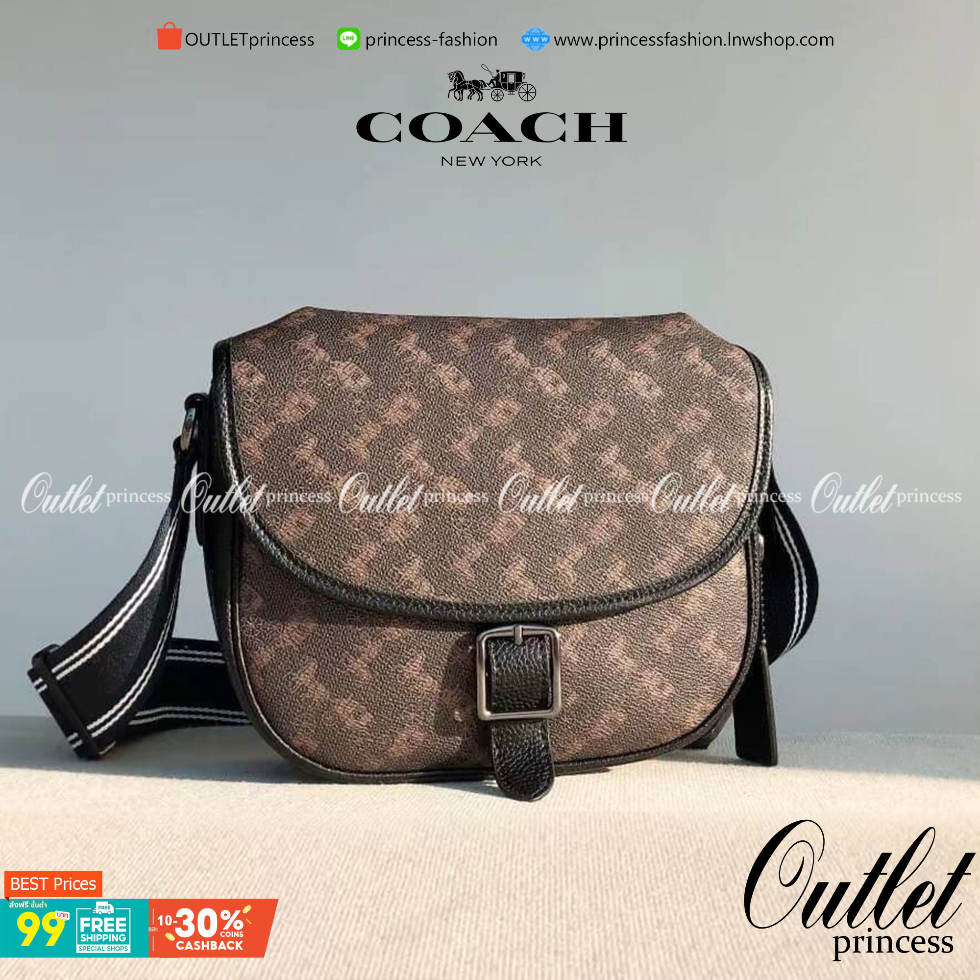 OUTLET 】COACH HITCH CROSSBODY WITH HORSE AND CARRIAGE PRINT พร้อมส่งที่ไทย