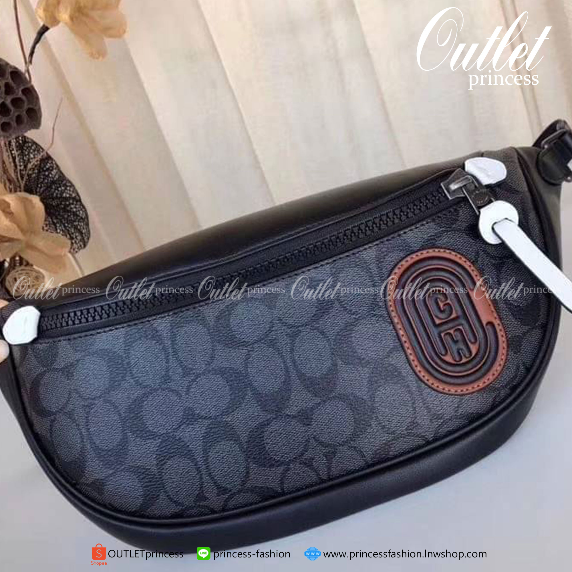 COACH Rivington Belt Bag In Signature Canvas With Coach Patch Black Copper/Black